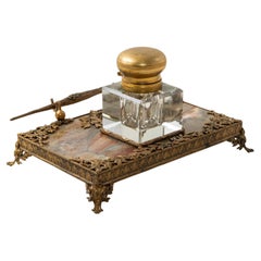 Early 20th Century French Louis XVI Style Marble and Gilt Bronze Inkwell