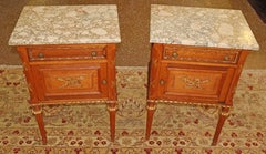 Early 20th Century French Louis XVI Style Oak Marble Top End Table Nightstands