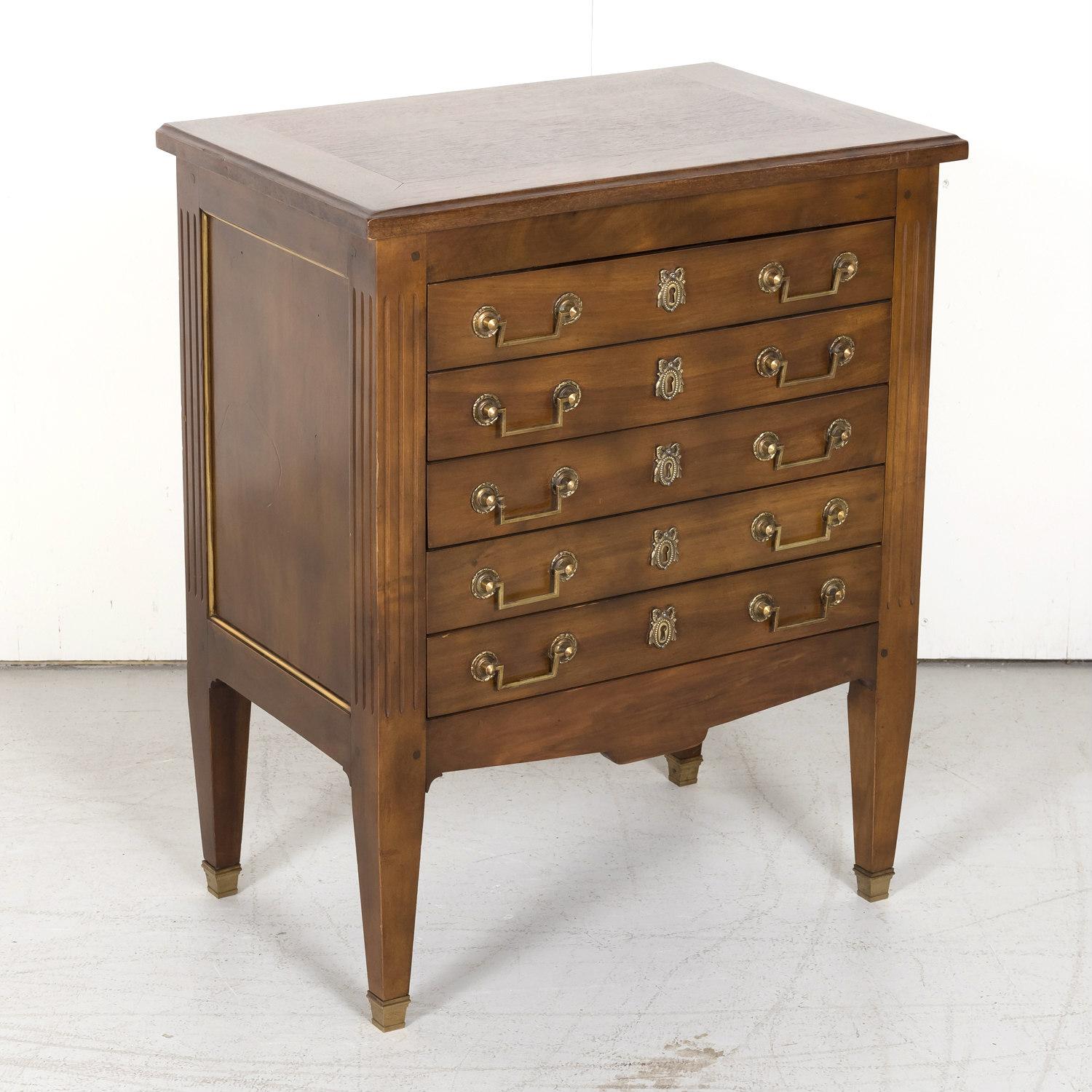 Early 20th Century French Louis XVI Style Petite Five Drawer Walnut Commode 1