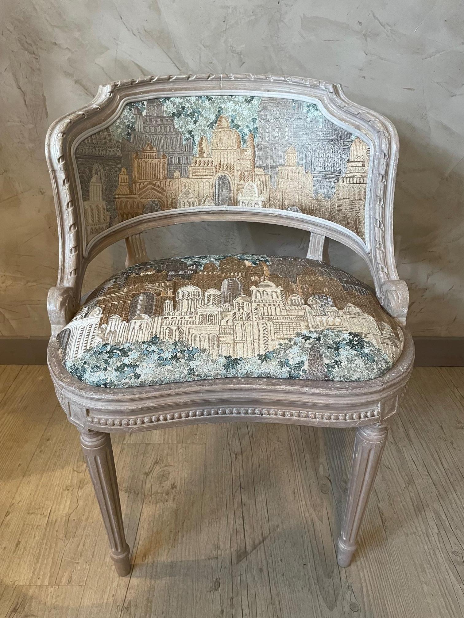 Fabric Early 20th Century French Louis XVI Style Reupholstery Chair, 1900s For Sale