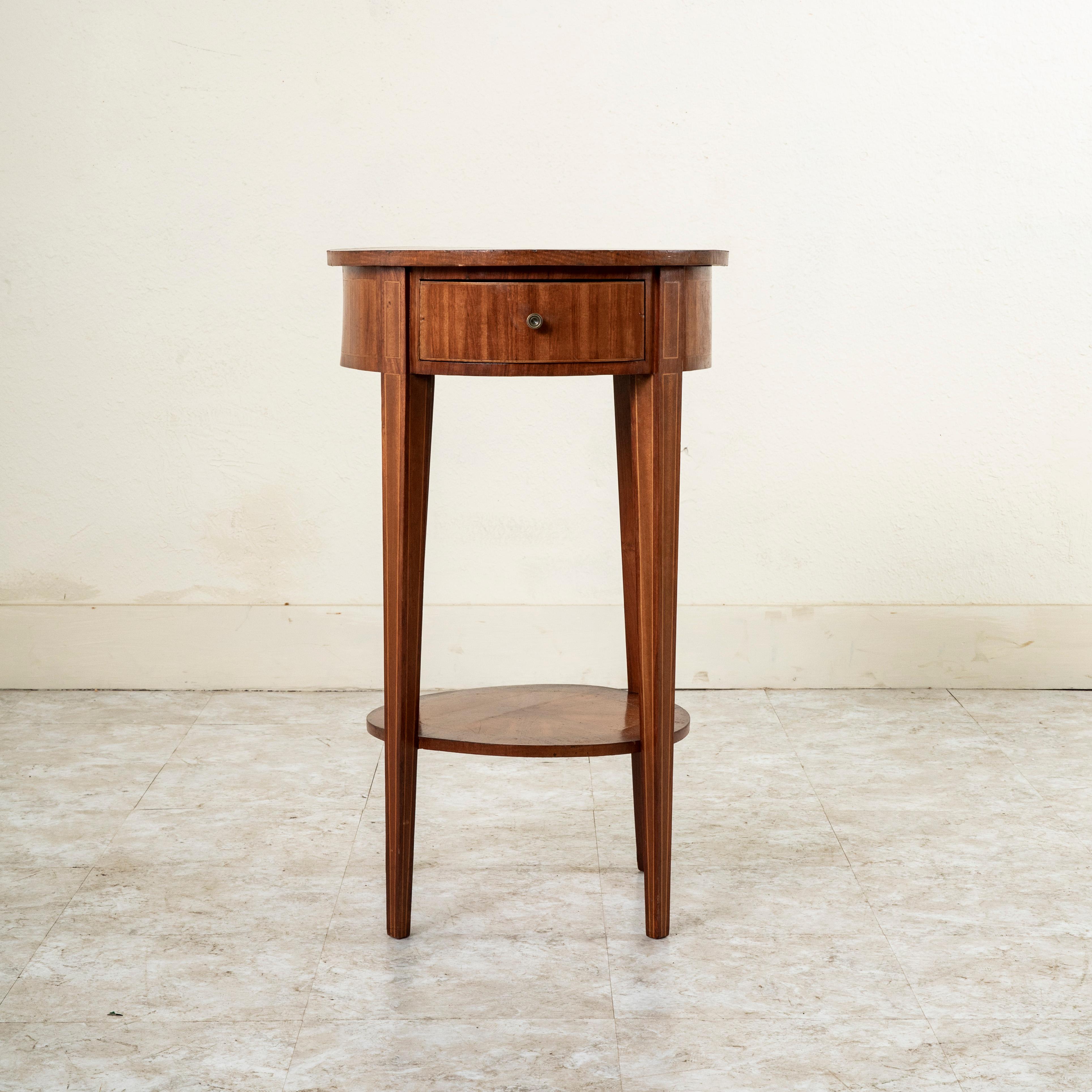 Inlay Early 20th Century French Louis XVI Style Rosewood Marquetry Side Table For Sale