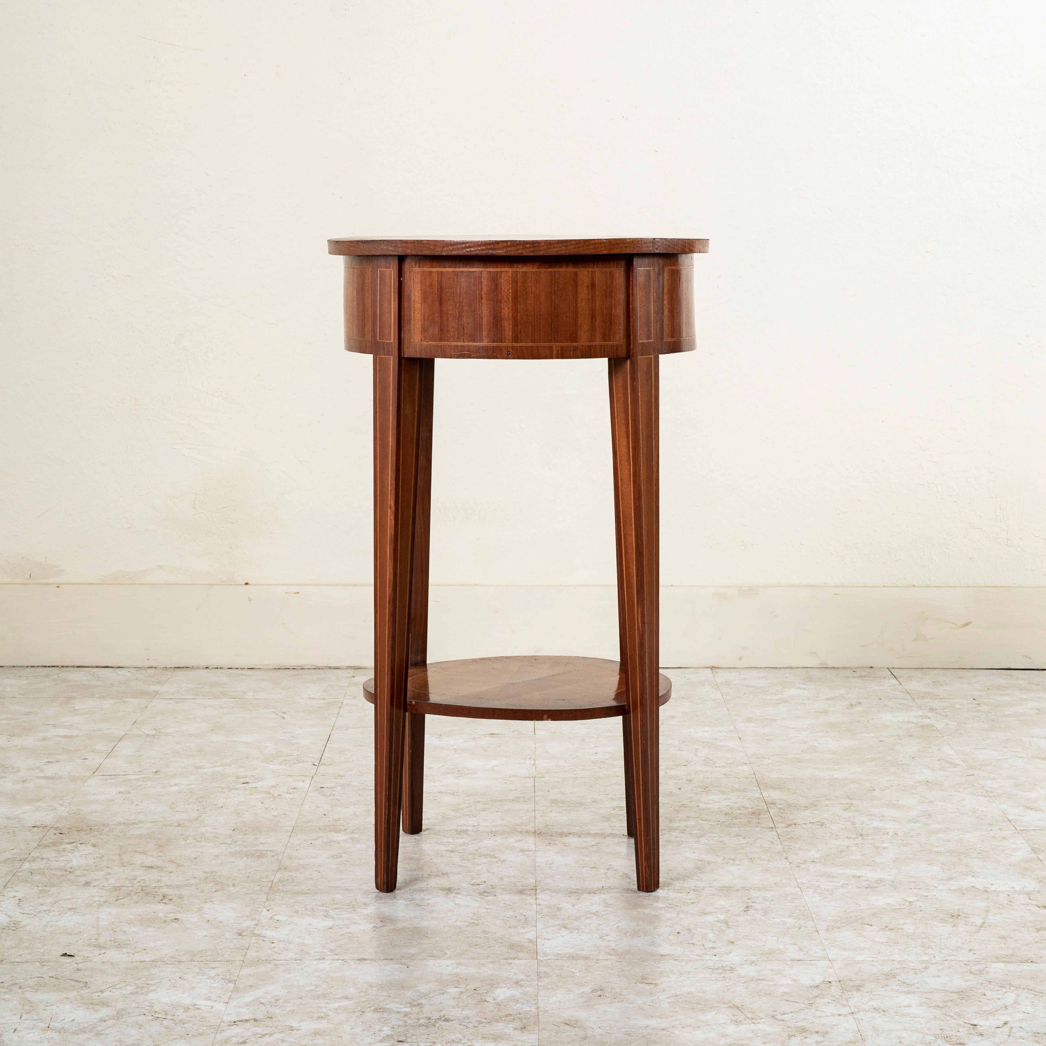 Fruitwood Early 20th Century French Louis XVI Style Rosewood Marquetry Side Table For Sale