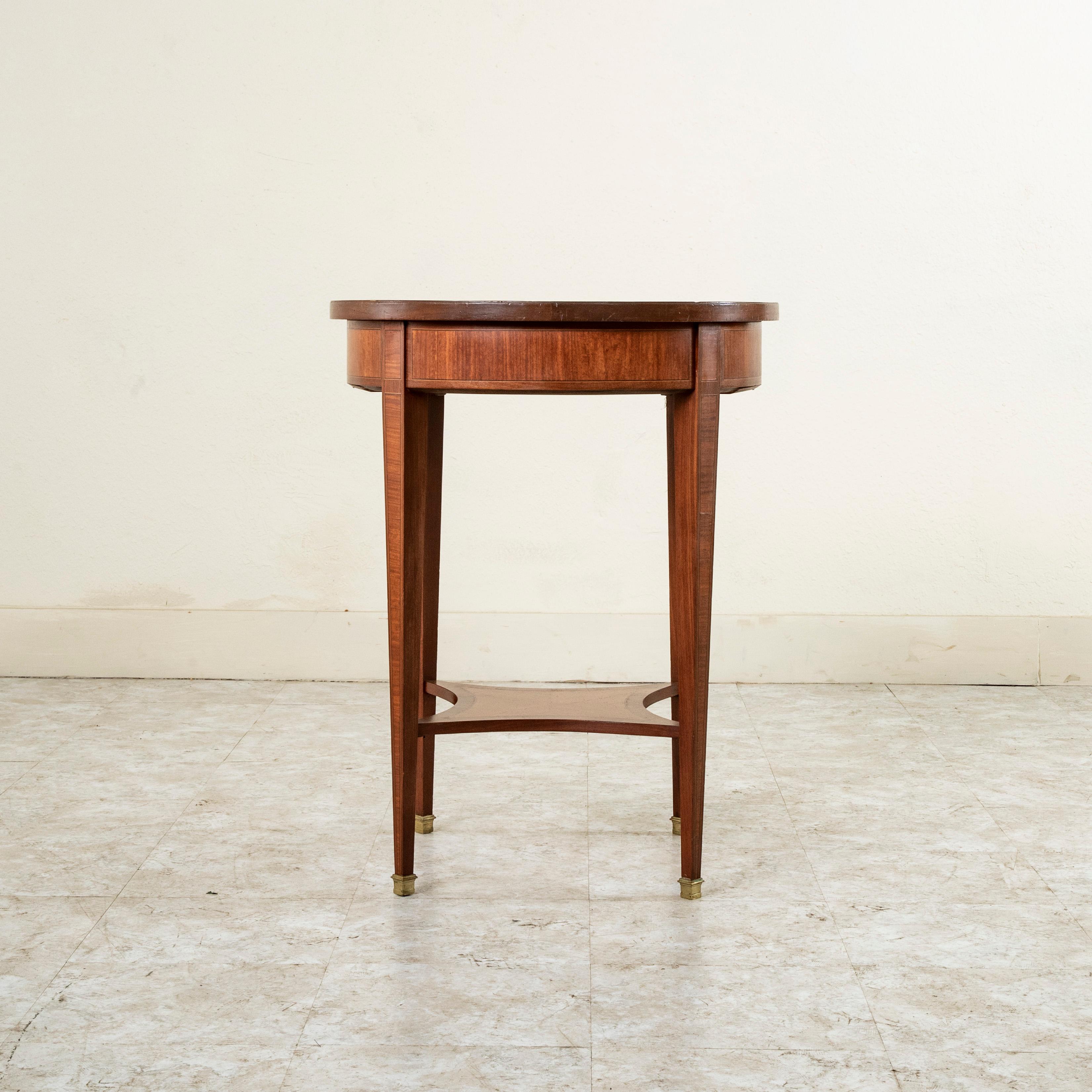 Fruitwood Early 20th Century French Louis XVI Style Rosewood Marquetry Side Table