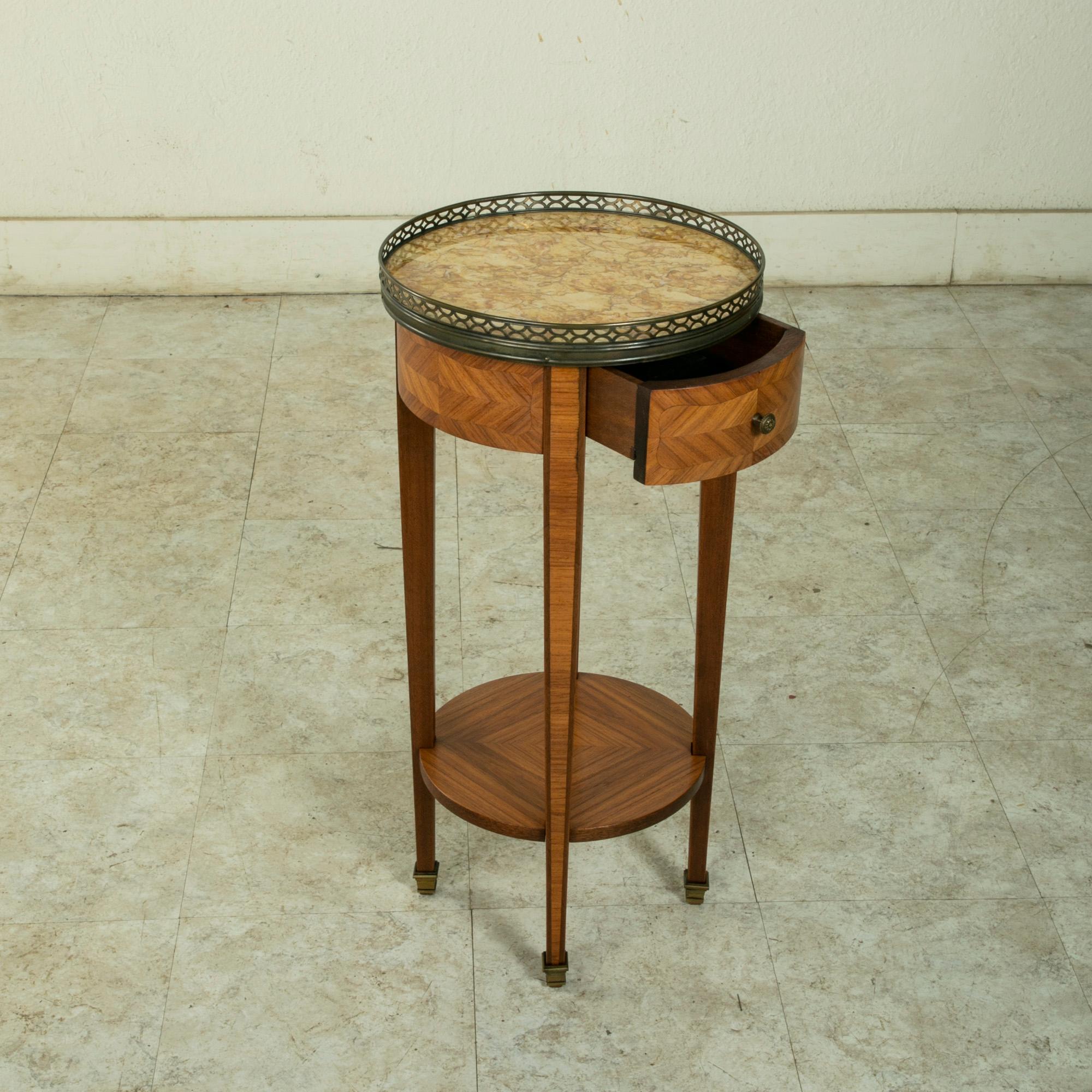 Early 20th Century French Louis XVI Style Rosewood Marquetry Side Table, Marble 7