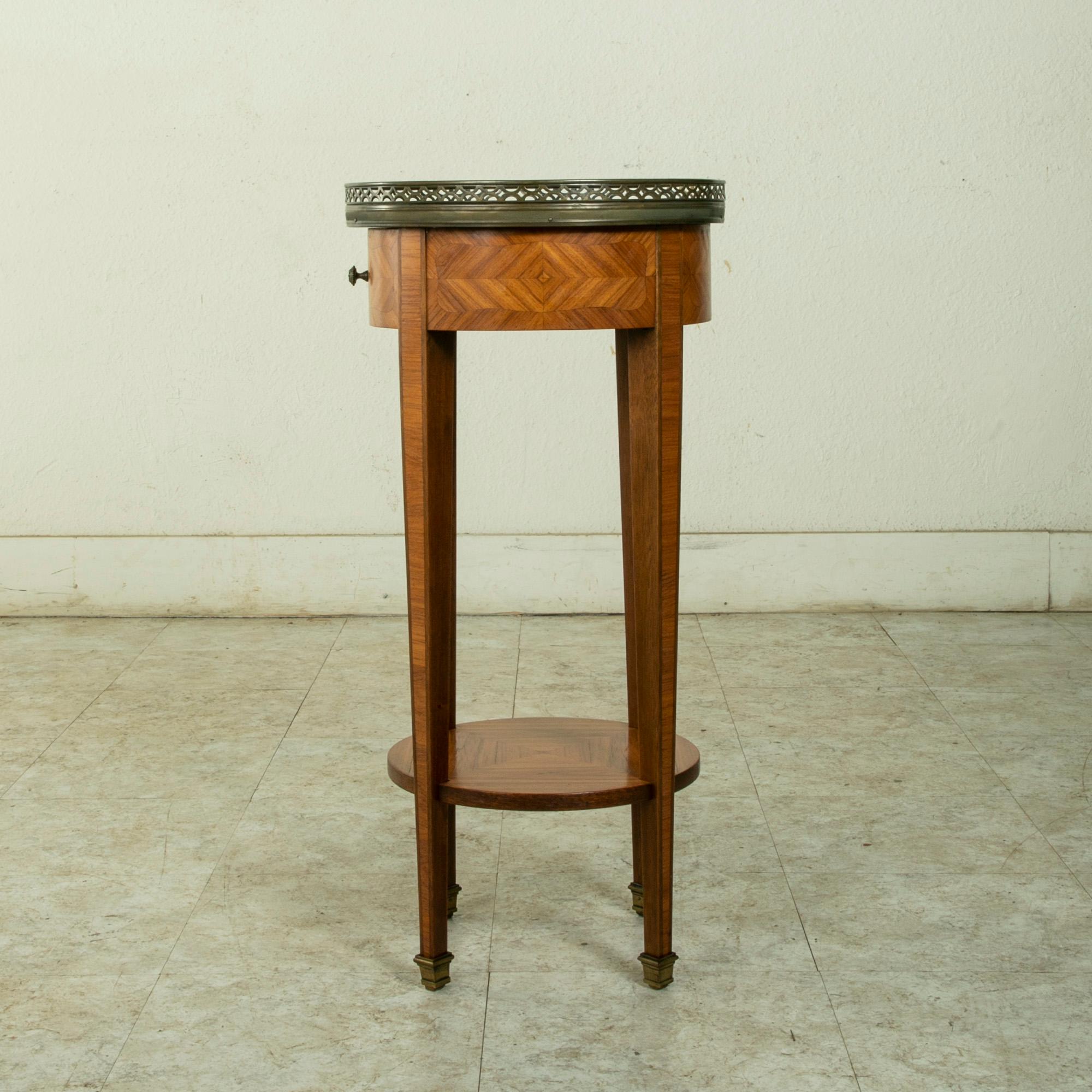 Early 20th Century French Louis XVI Style Rosewood Marquetry Side Table, Marble In Good Condition In Fayetteville, AR