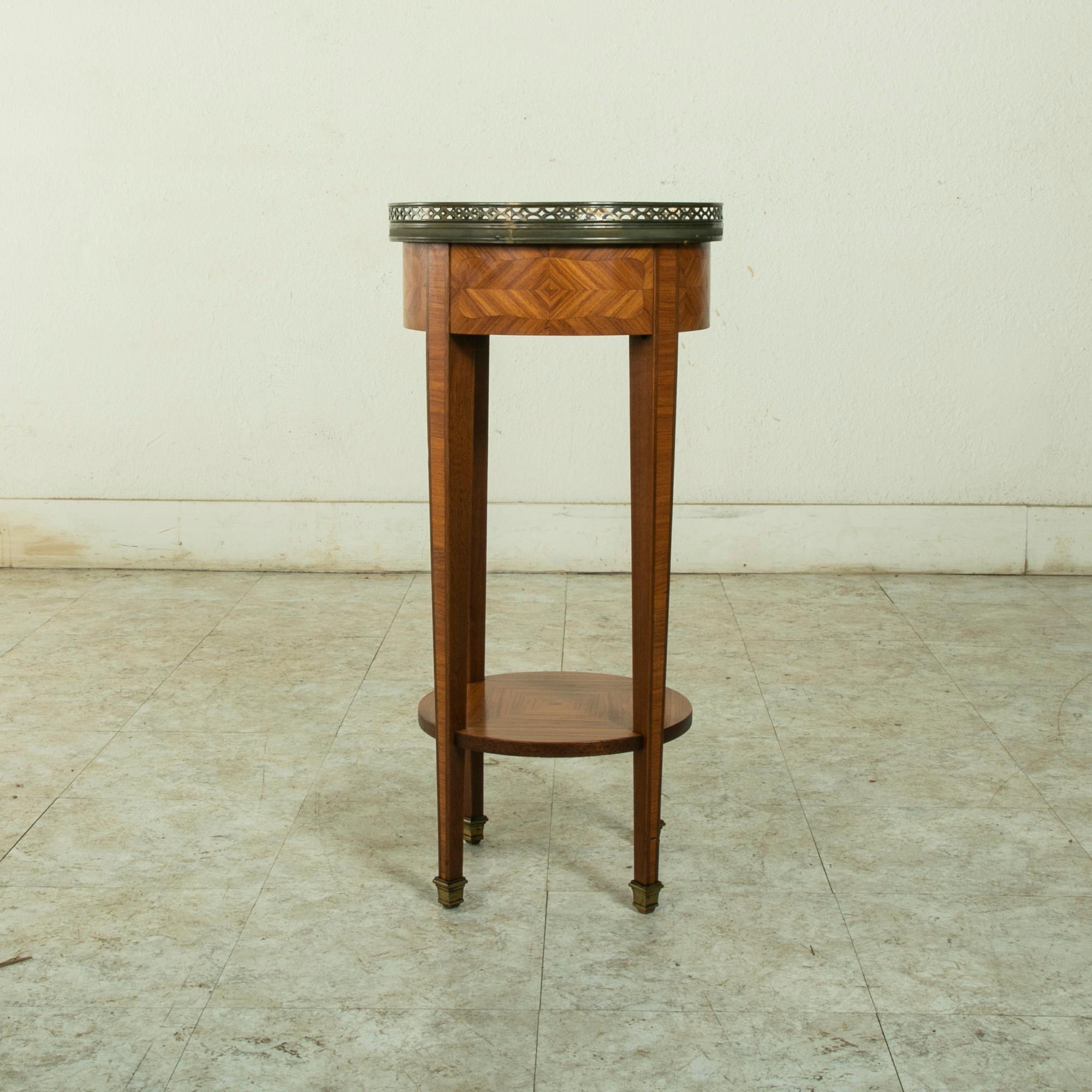 Bronze Early 20th Century French Louis XVI Style Rosewood Marquetry Side Table, Marble