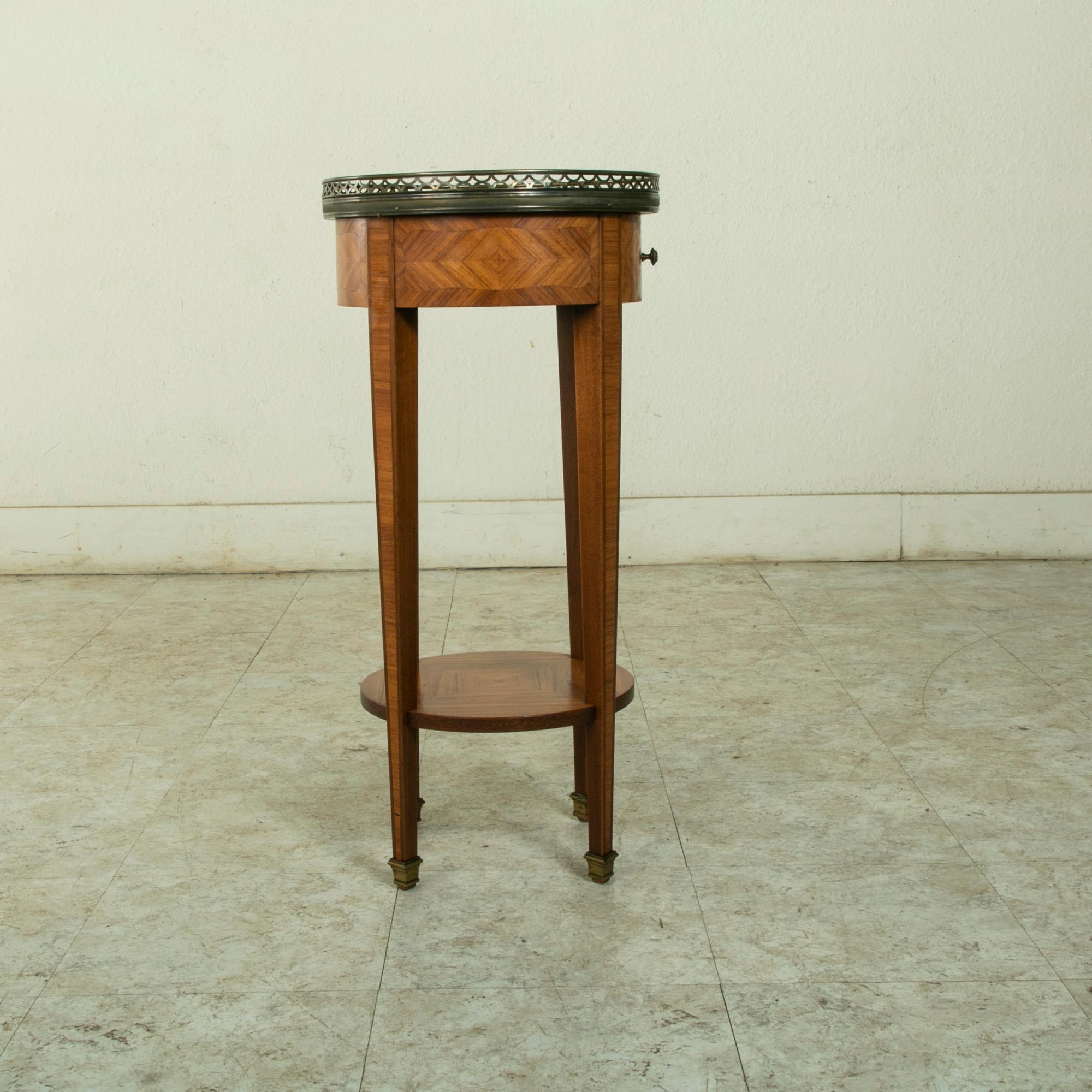 Early 20th Century French Louis XVI Style Rosewood Marquetry Side Table, Marble 1