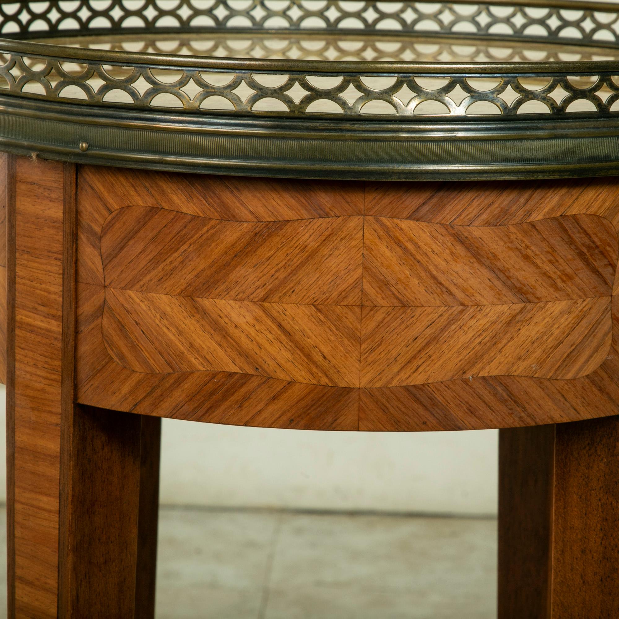 Early 20th Century French Louis XVI Style Rosewood Marquetry Side Table, Marble 2