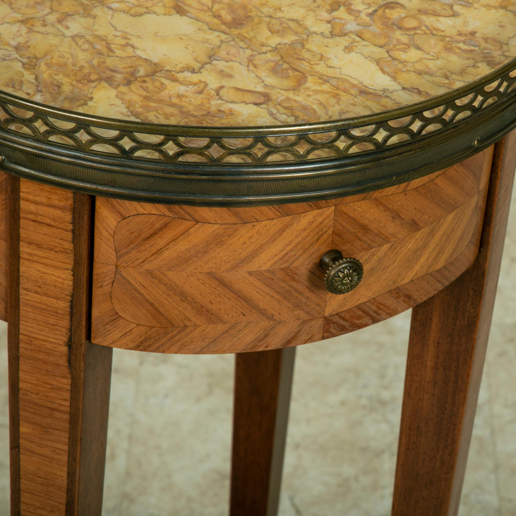 Early 20th Century French Louis XVI Style Rosewood Marquetry Side Table, Marble 3