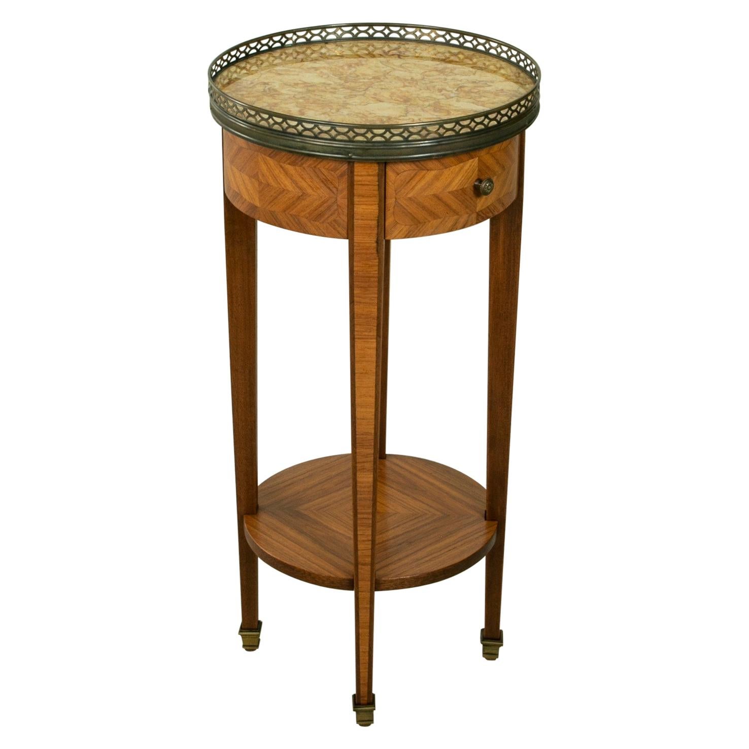 Early 20th Century French Louis XVI Style Rosewood Marquetry Side Table, Marble