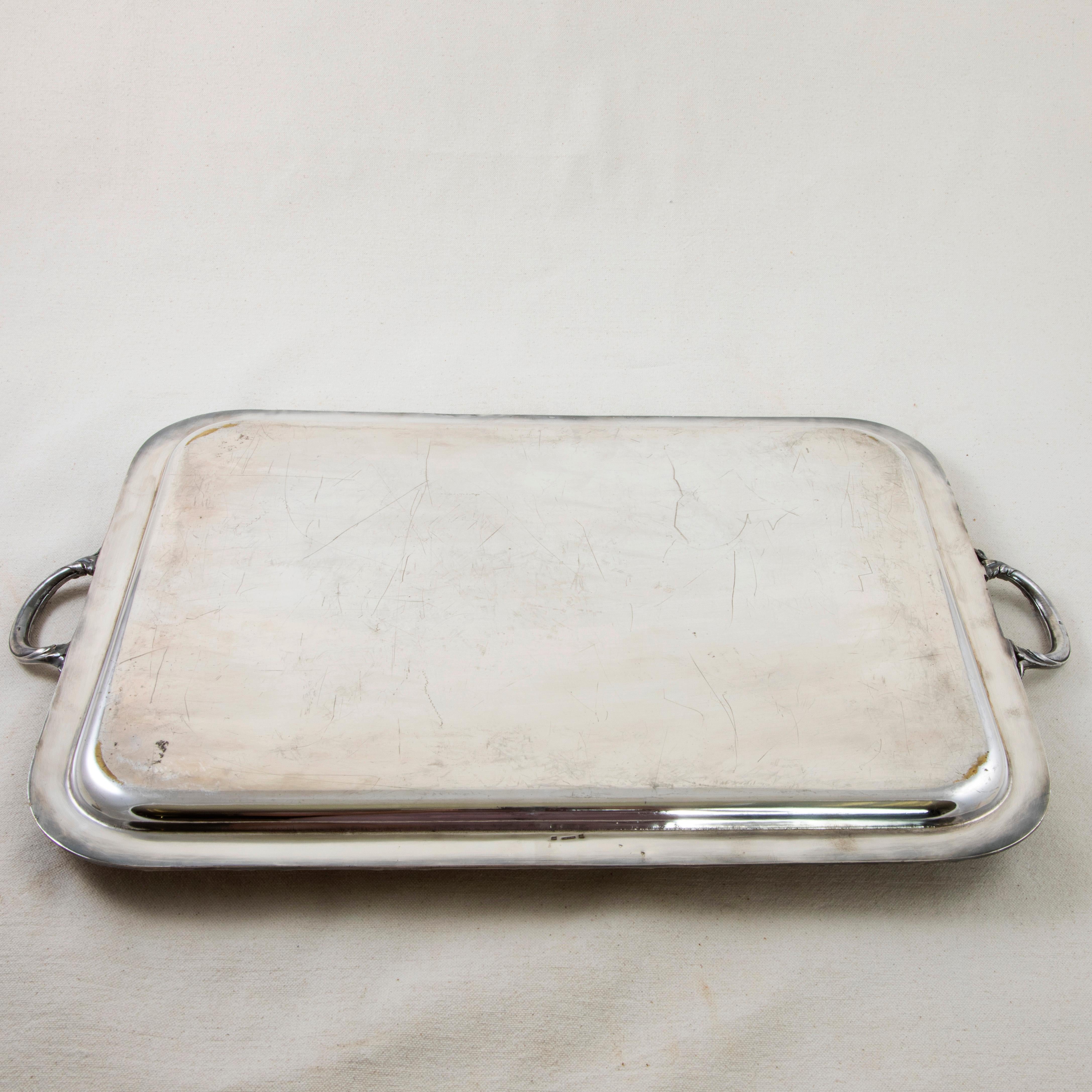 Early 20th Century French Louis XVI Style Silver Plate Serving Tray with Handles 2