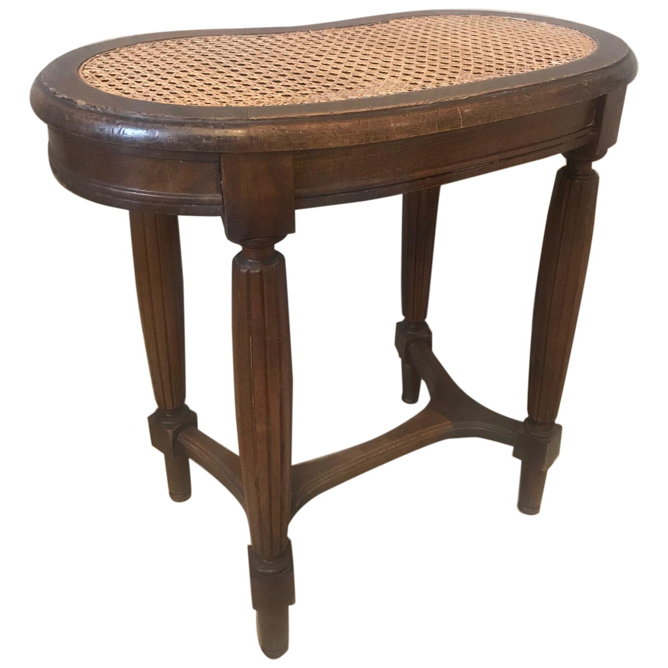 Early 20th Century French Louis XVI Style Walnut and Caned Bench, 1900s For Sale