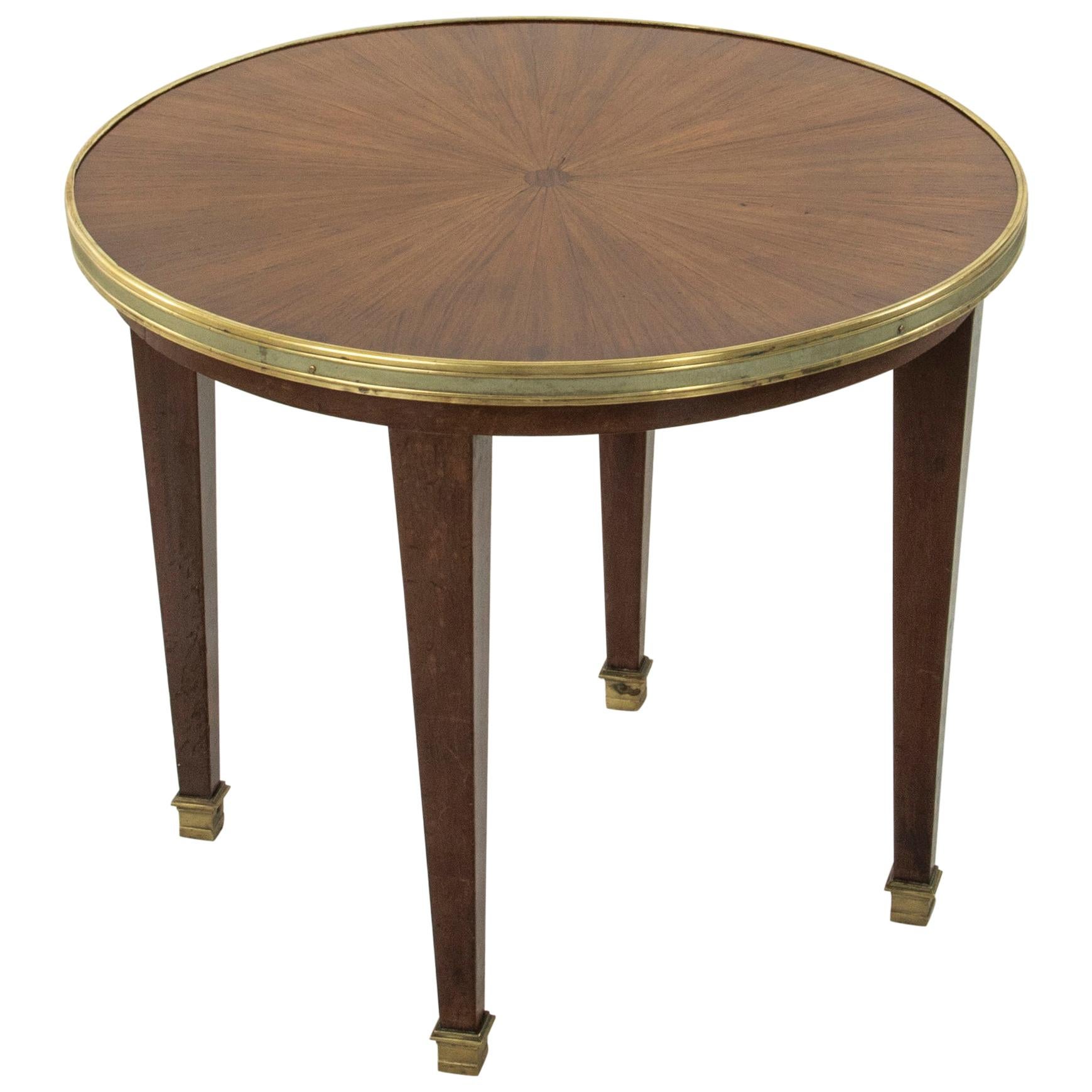Early 20th Century French Louis XVI Style Walnut Marquetry Sunburst Side Table