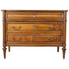 Antique Early 20th Century French Louis XVI Walnut Commode or Chest with Bronze Handles