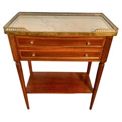 Early 20th Century French Louis XVI Walnut Marble and Brass Gallery Side Table