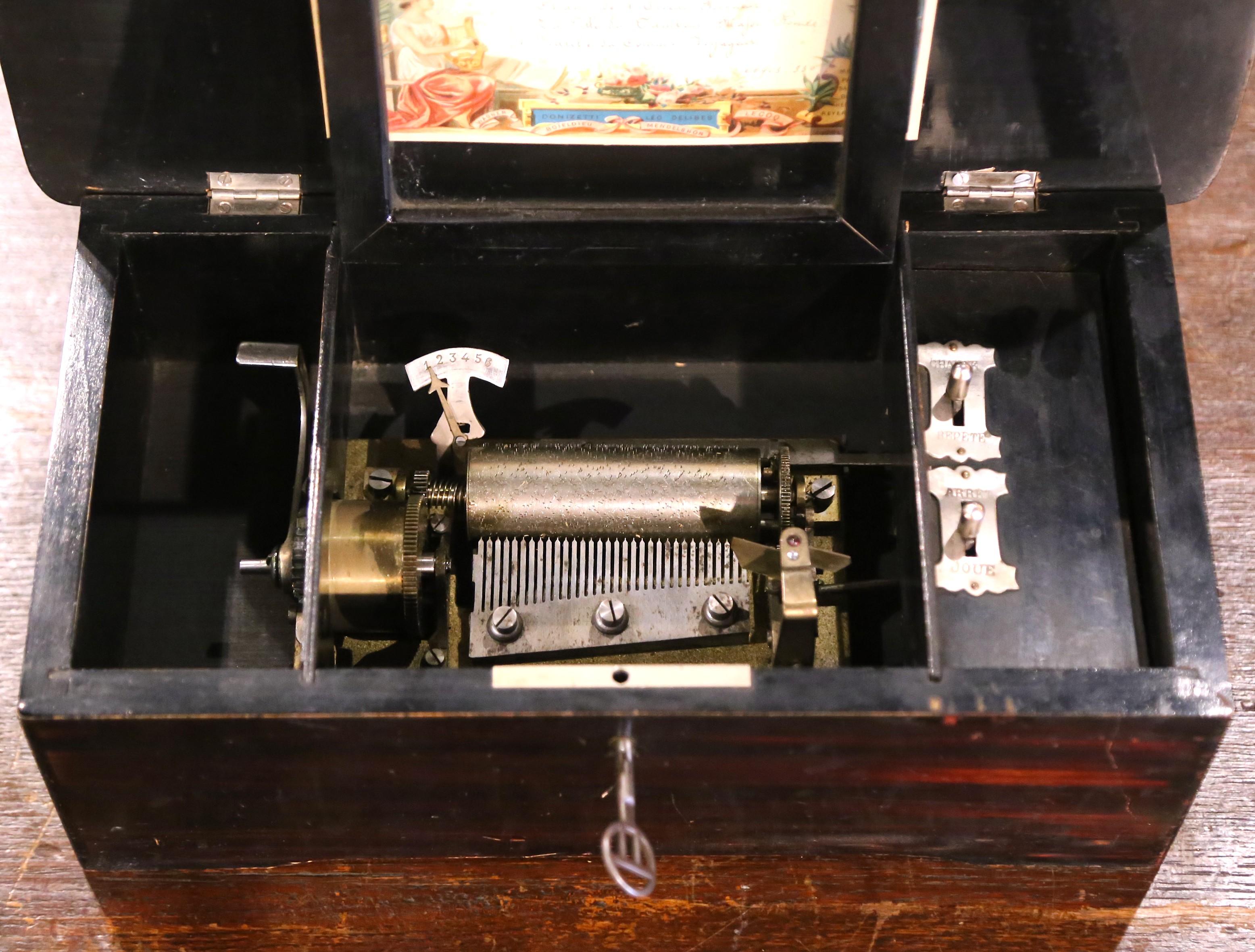 Early 20th Century French Mahogany and Painted Six-Song Cylinder Music Box For Sale 4