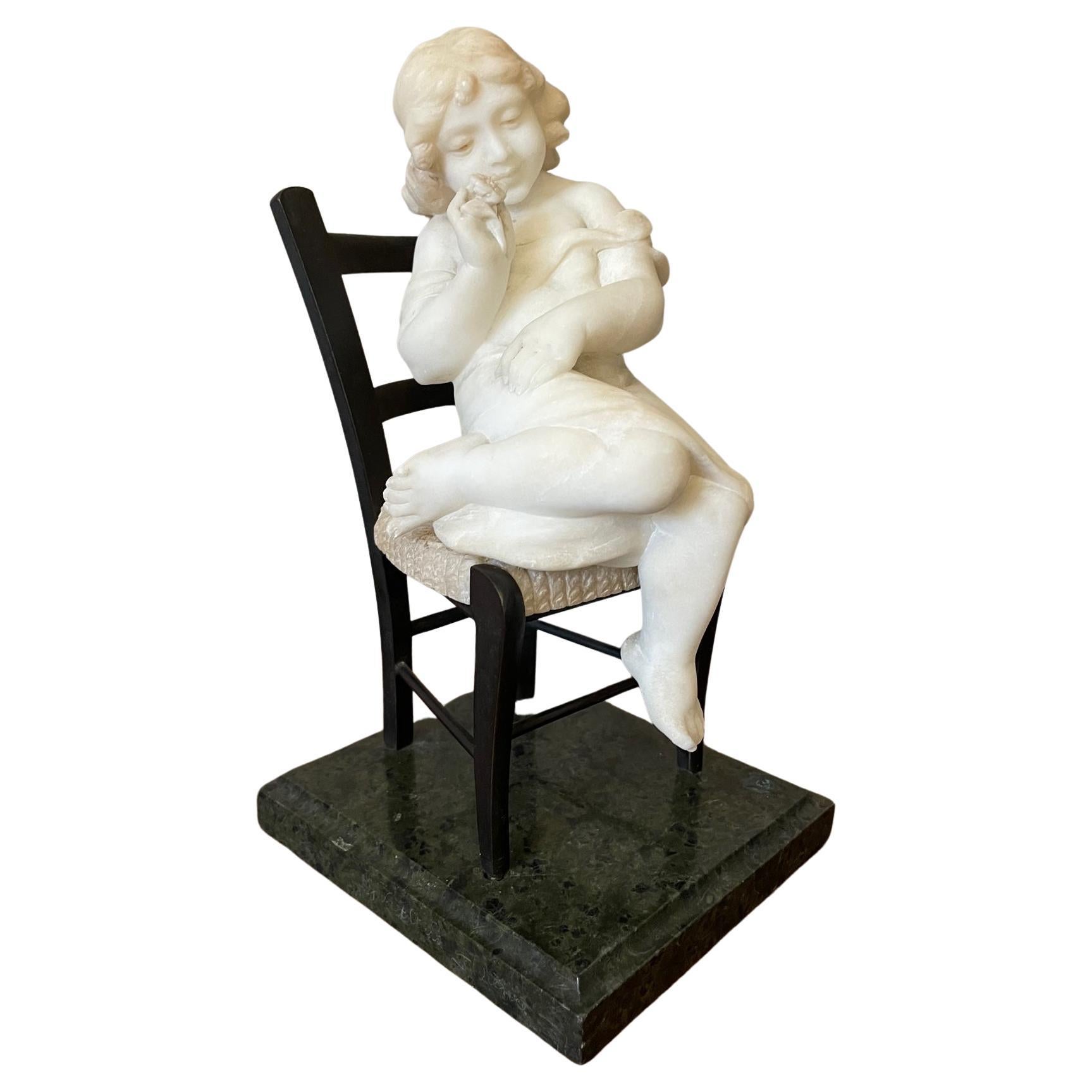 Early 20th Century French Marble and Bronze Sculpture Girl, 1900s