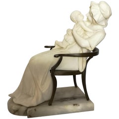 Early 20th Century French Marble and Bronze Sculpture of Mother and Baby