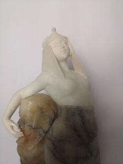 Early 20th Century French Marble Sculpture of an Egyptian Lady and Sphinx
