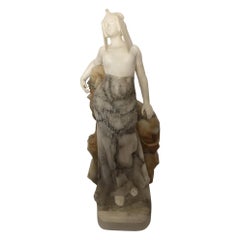 Early 20th Century French Marble Sculpture of an Egyptian Lady and Sphinx