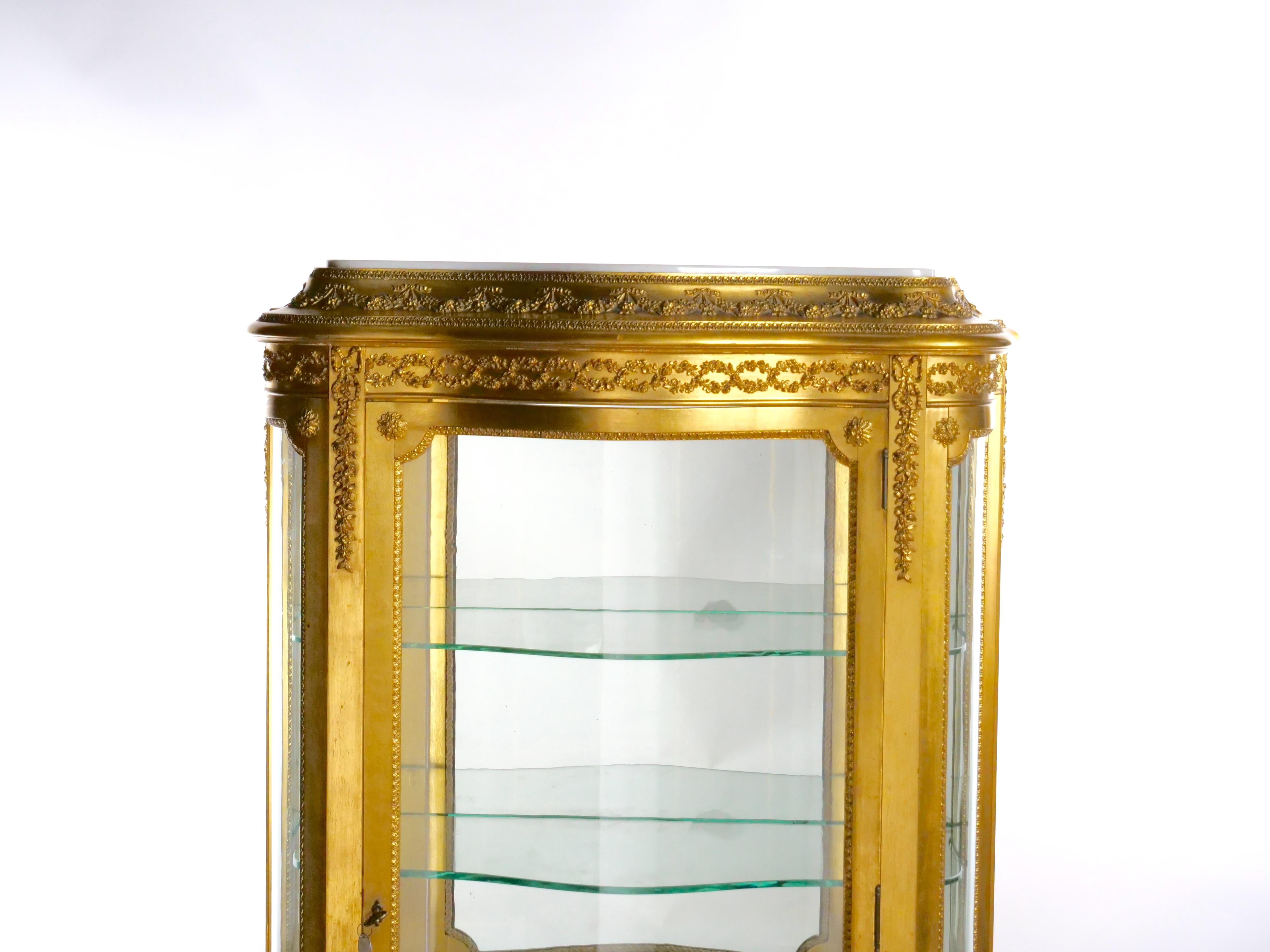 Glass Early 20th Century French Marble Top Hand Painted Display Cabinet For Sale