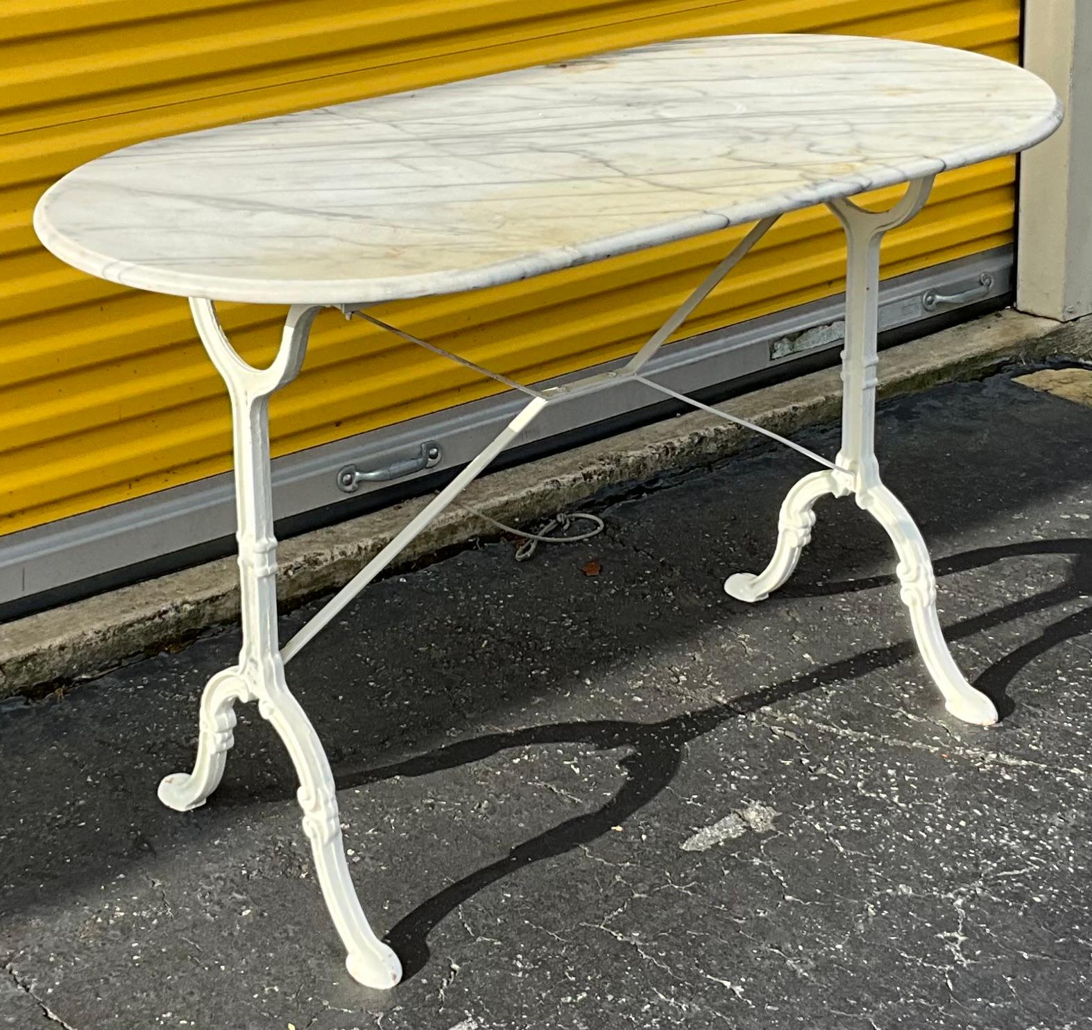 Early 20th Century French Marble Top & Iron Console / Garden / Bistro Table For Sale 2