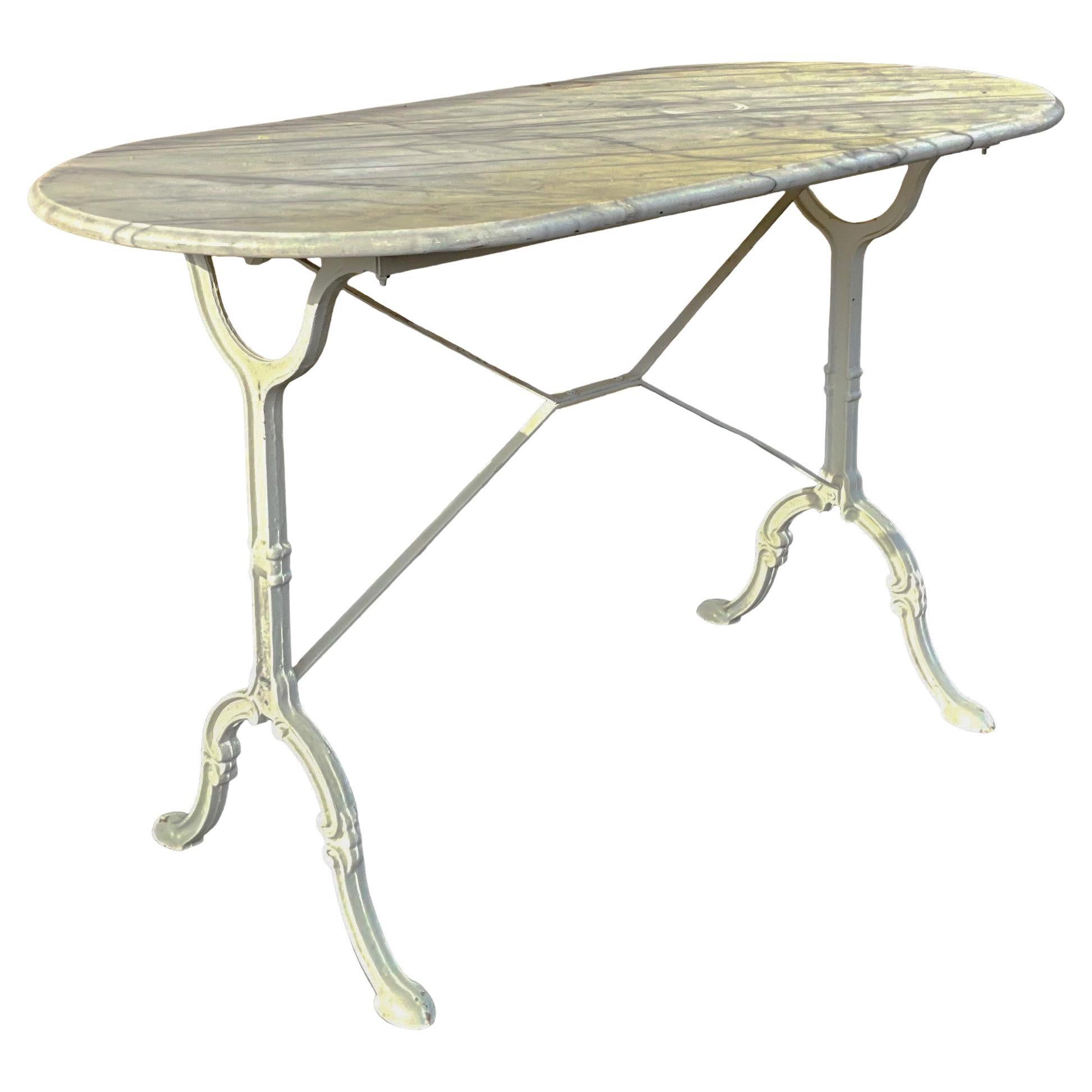Console / table de jardin / bistrot en fer et marbre français du début du 20e siècle en vente