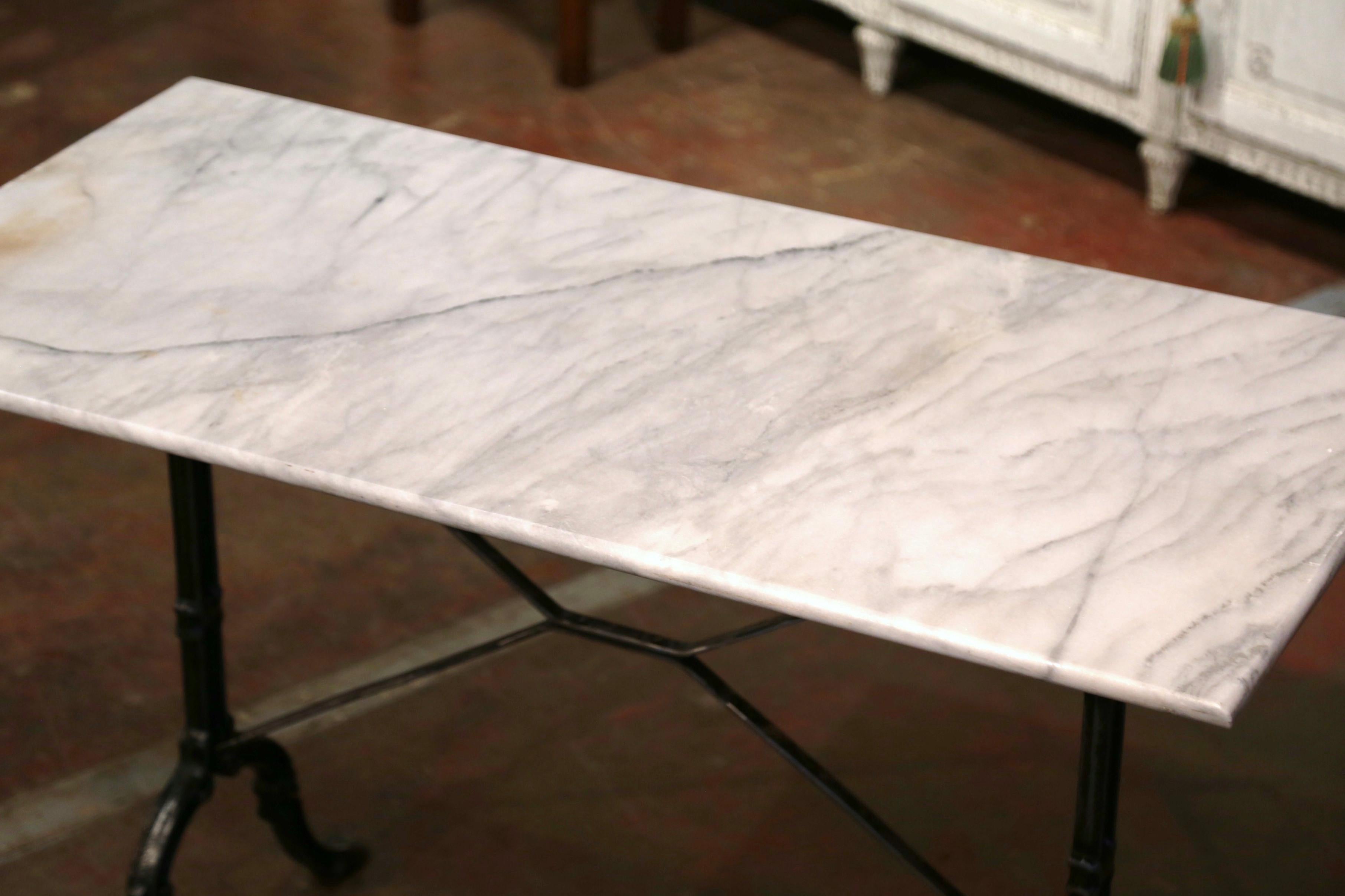 Hand-Crafted Early 20th Century French Marble Top Polished Iron Bistrot Table