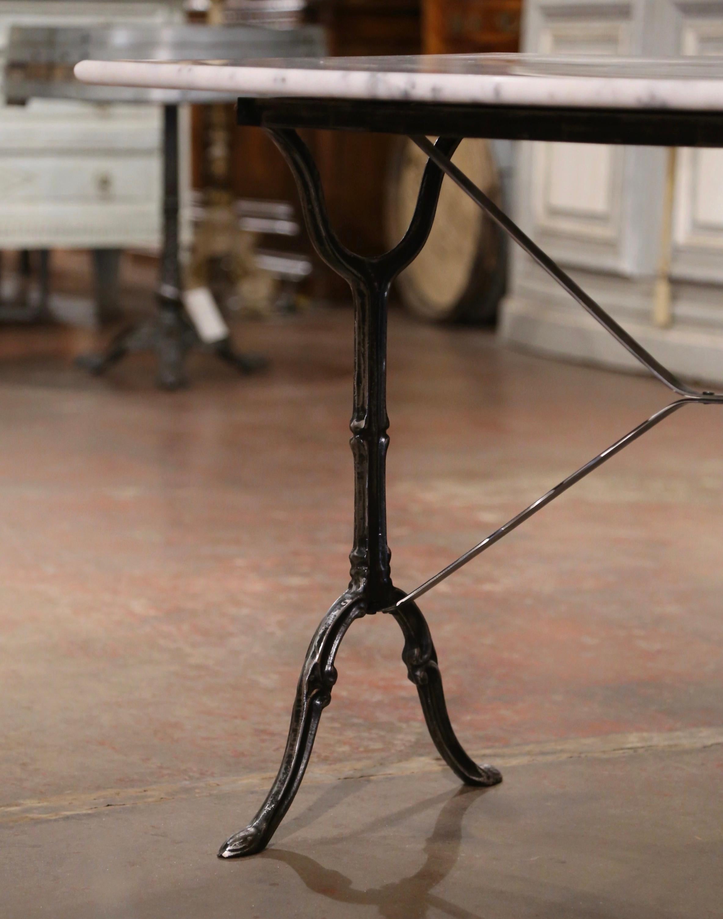 Hand-Crafted Early 20th Century French Marble Top Polished Iron Bistrot Table For Sale