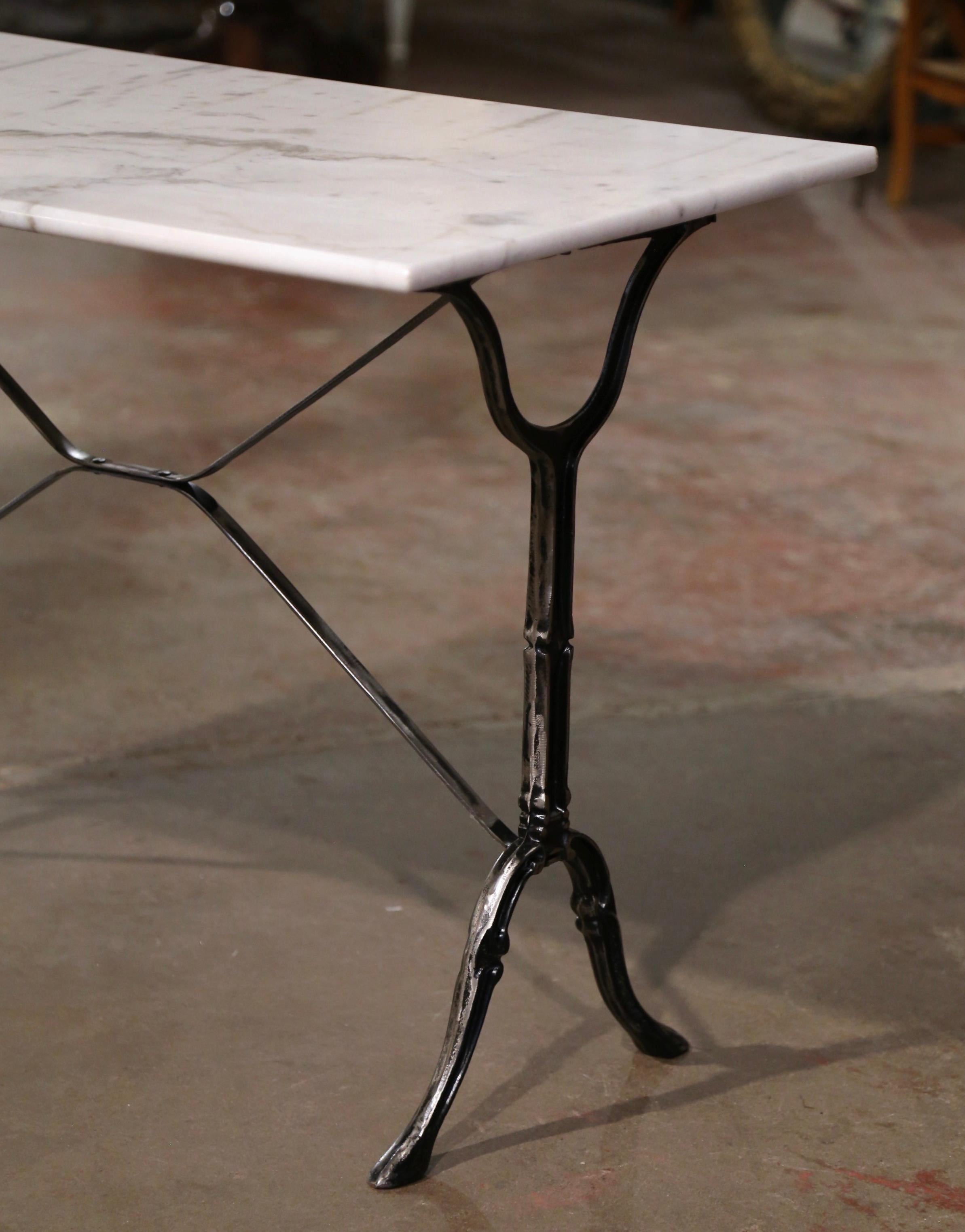 Hand-Crafted Early 20th Century French Marble Top Polished Iron Bistrot Table