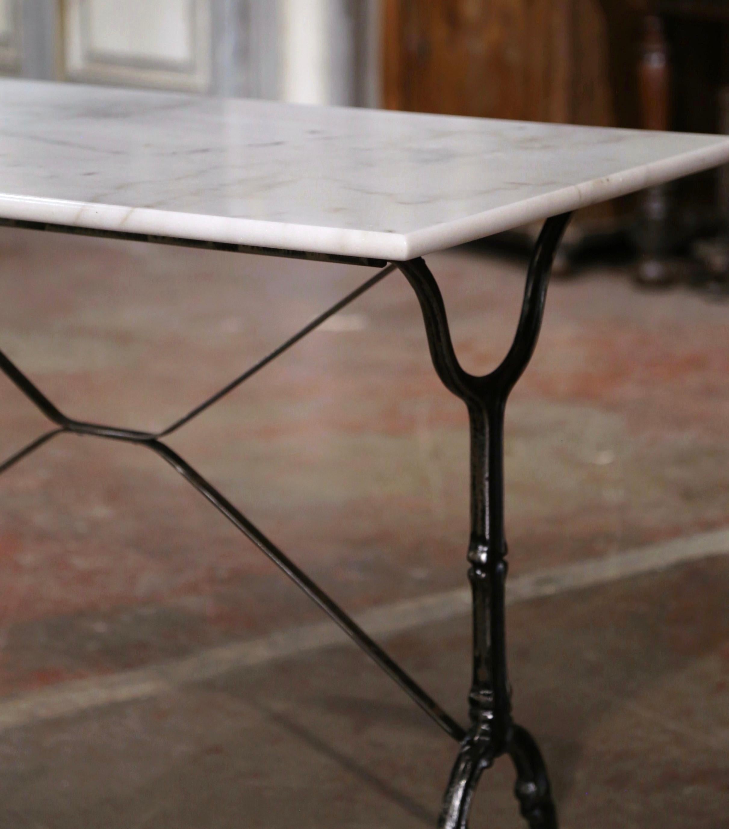 Art Deco Early 20th Century French Marble Top Polished Iron Bistrot Table