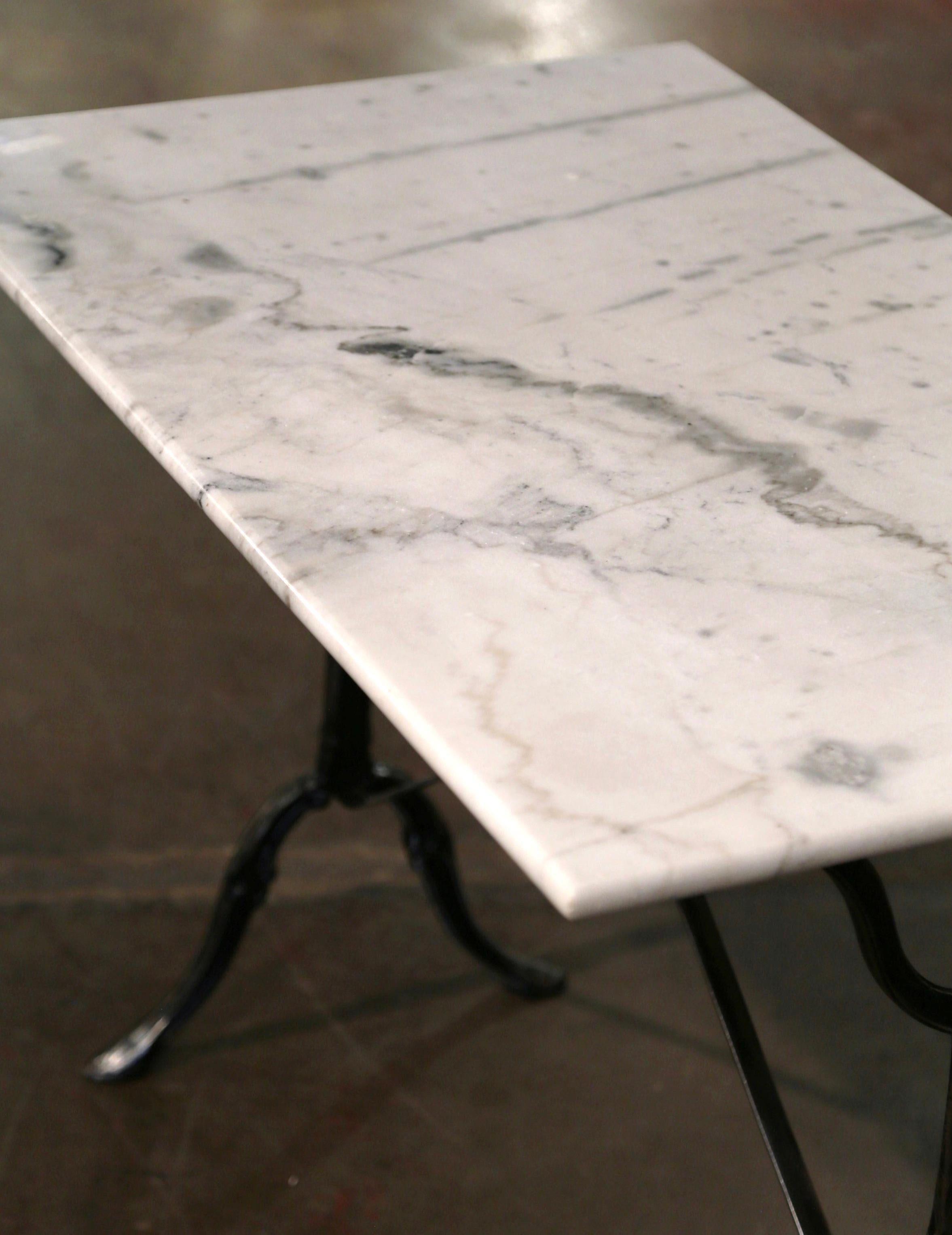 Early 20th Century French Marble Top Polished Iron Bistrot Table In Excellent Condition In Dallas, TX