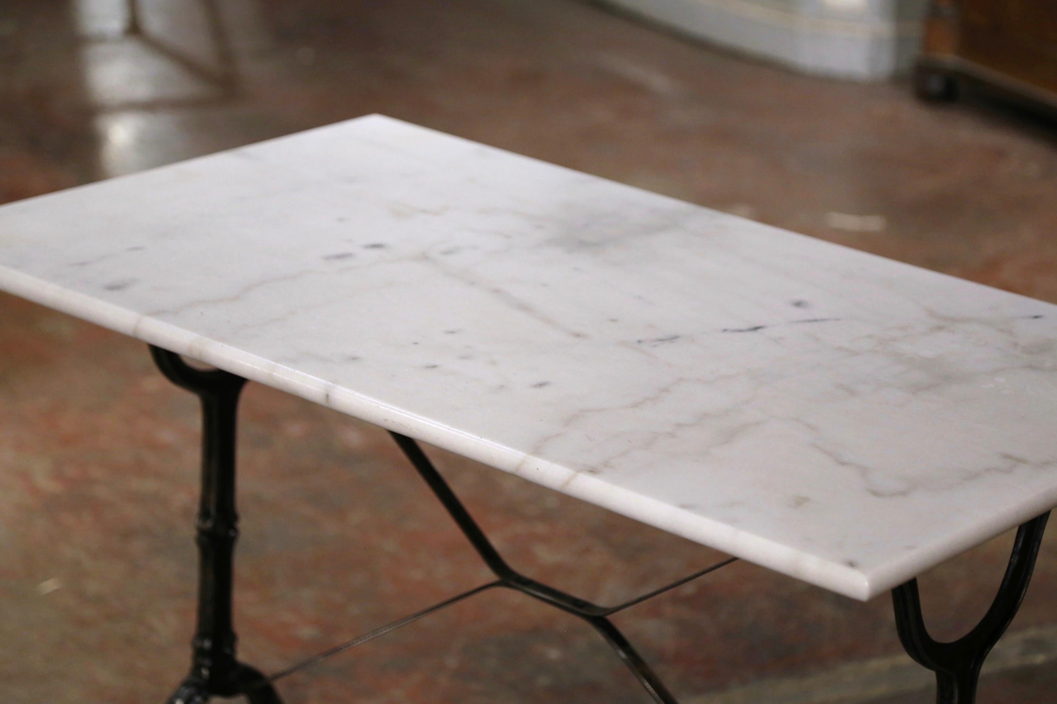 Hand-Crafted Early 20th Century French Marble Top Polished Iron Bistrot Table