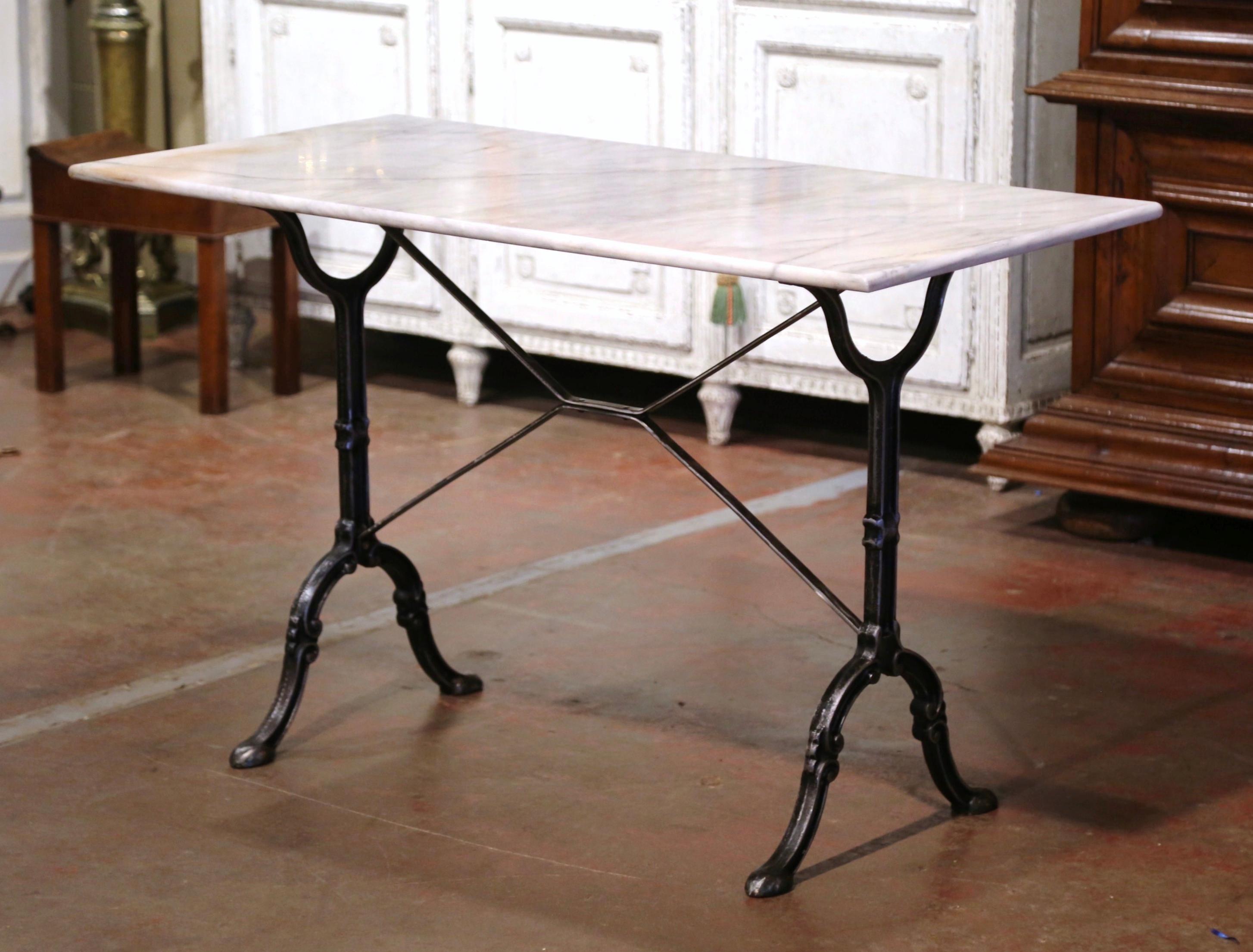 Early 20th Century French Marble Top Polished Iron Bistrot Table 1