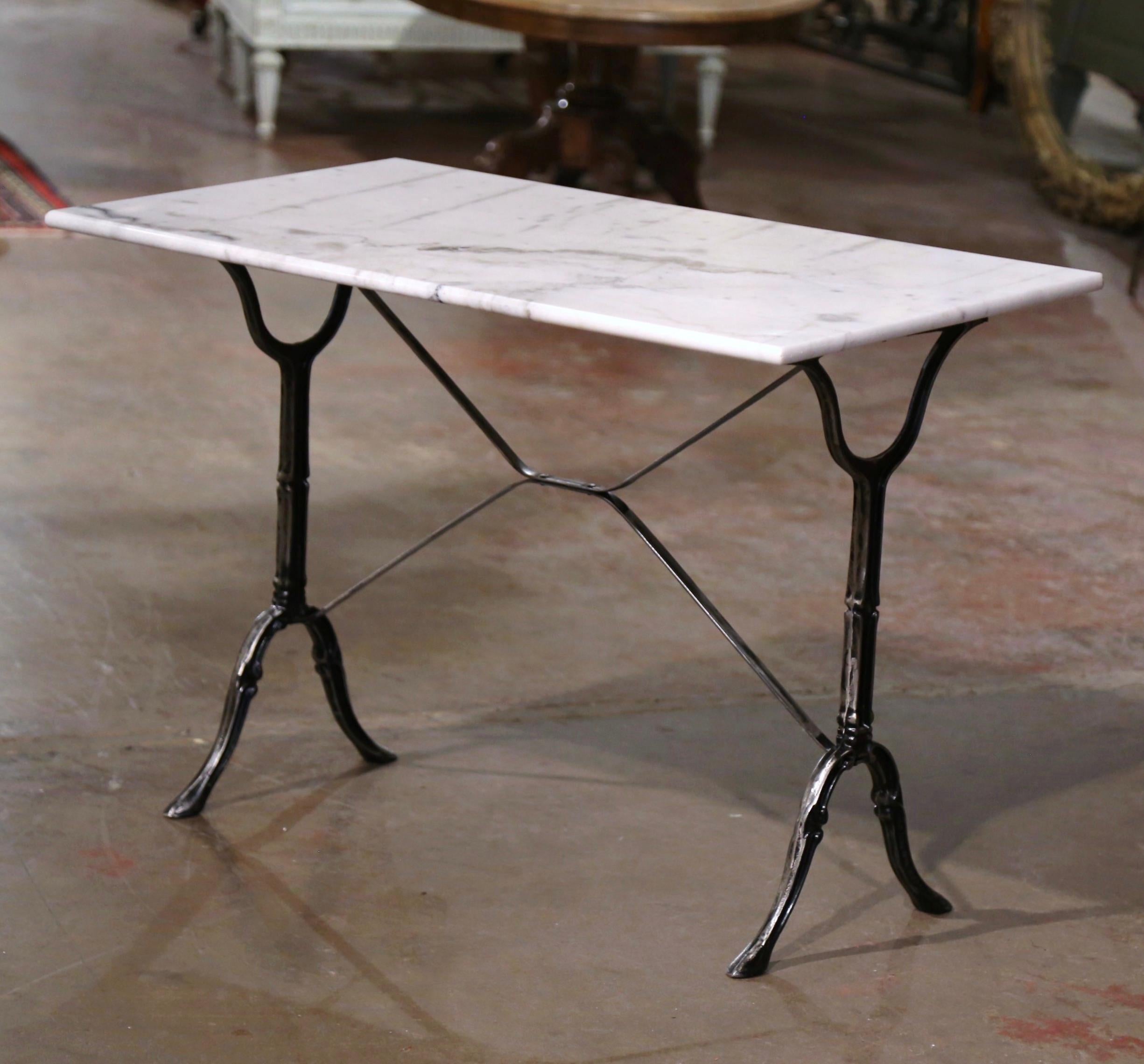 Early 20th Century French Marble Top Polished Iron Bistrot Table 1