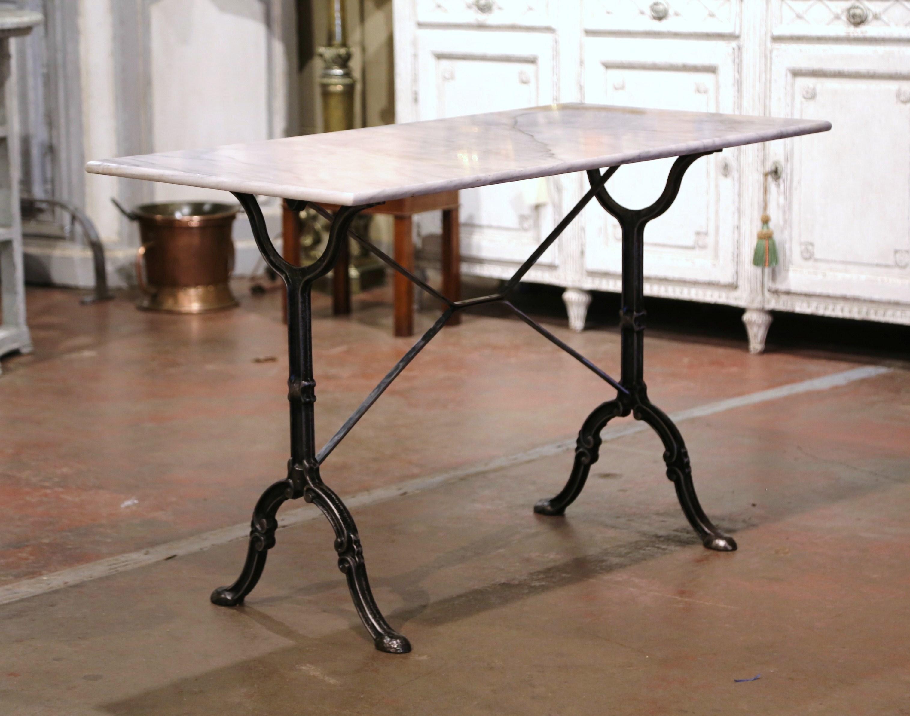 Early 20th Century French Marble Top Polished Iron Bistrot Table 2