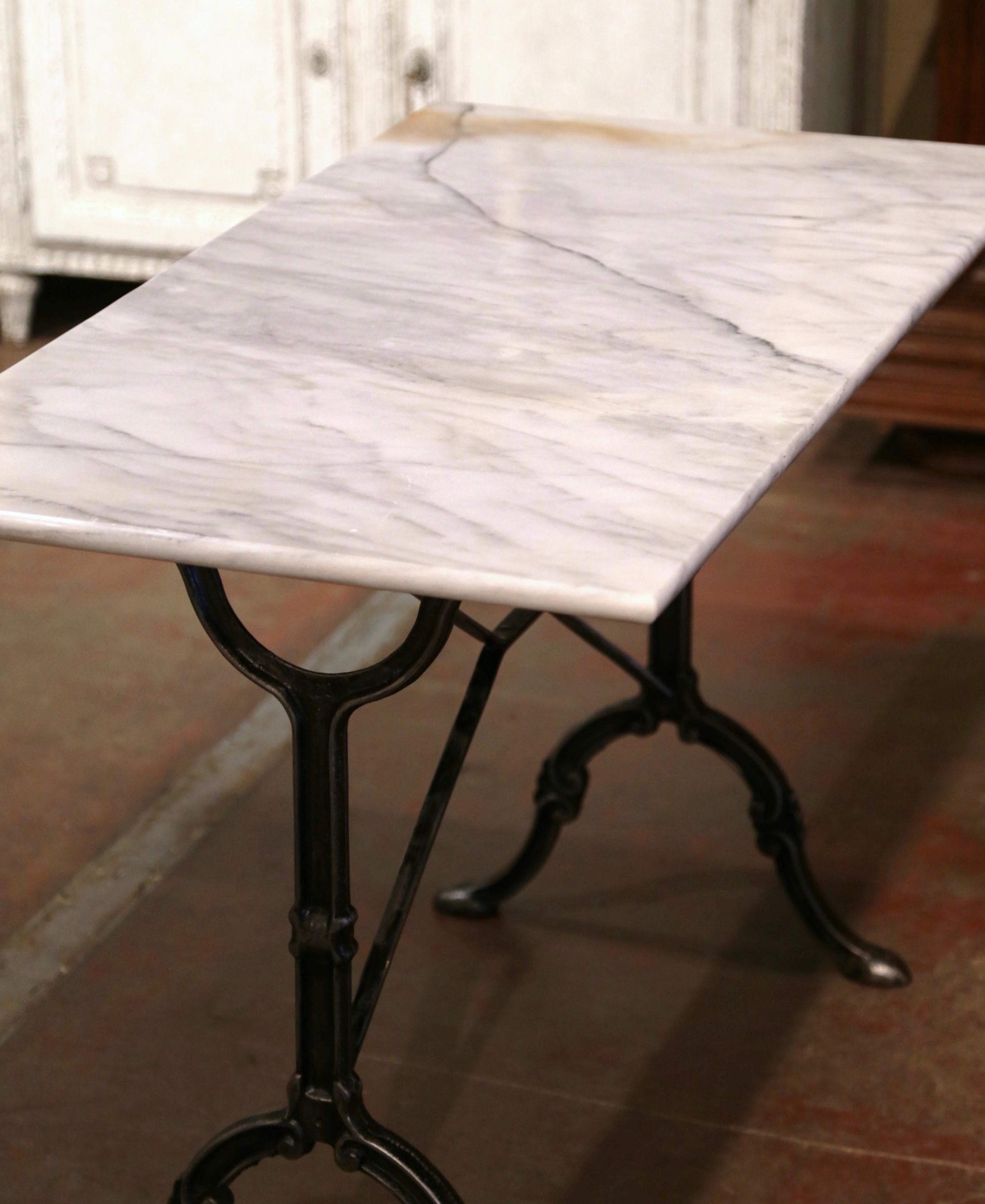 Early 20th Century French Marble Top Polished Iron Bistrot Table 4