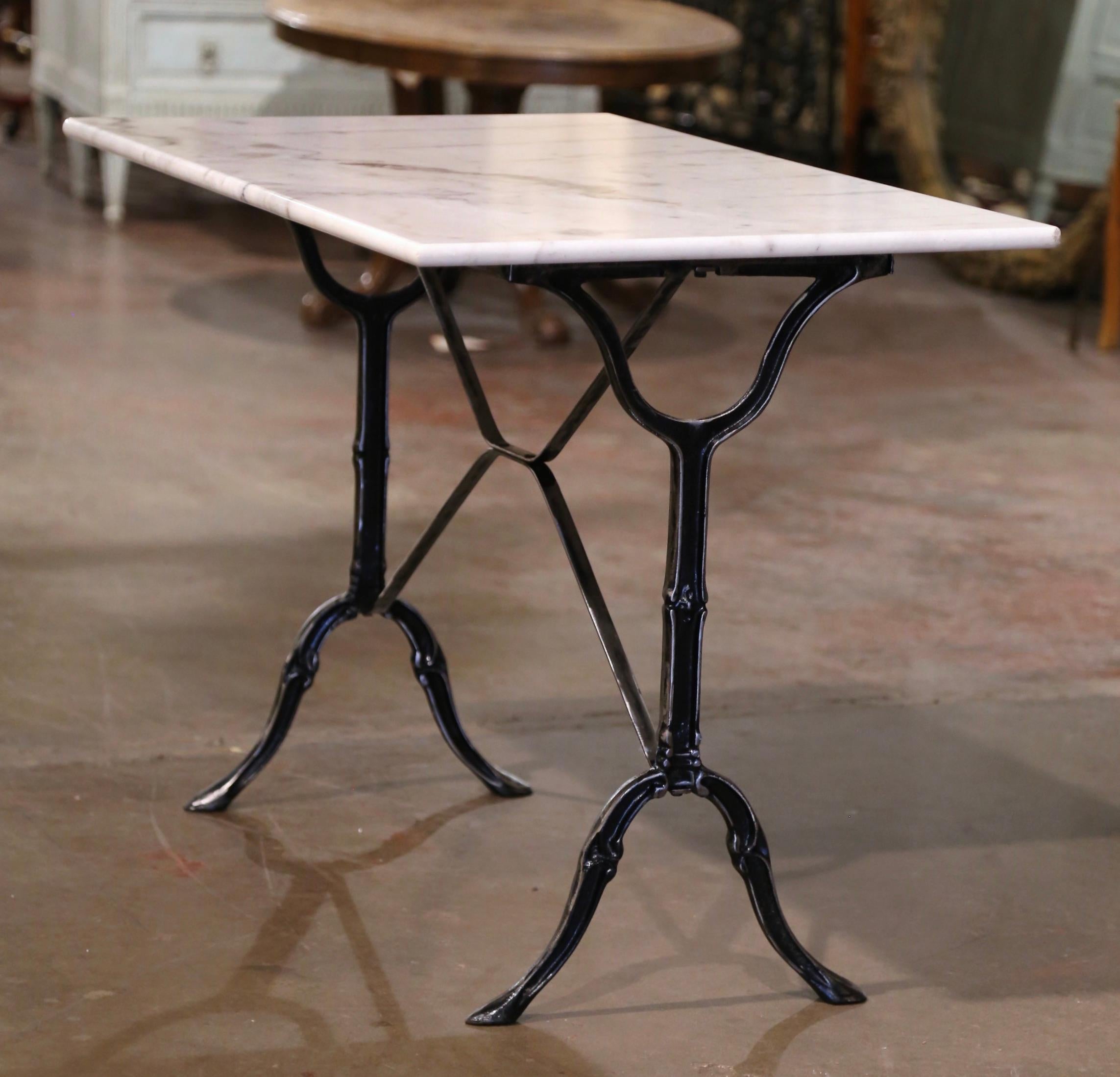 Early 20th Century French Marble Top Polished Iron Bistrot Table 4
