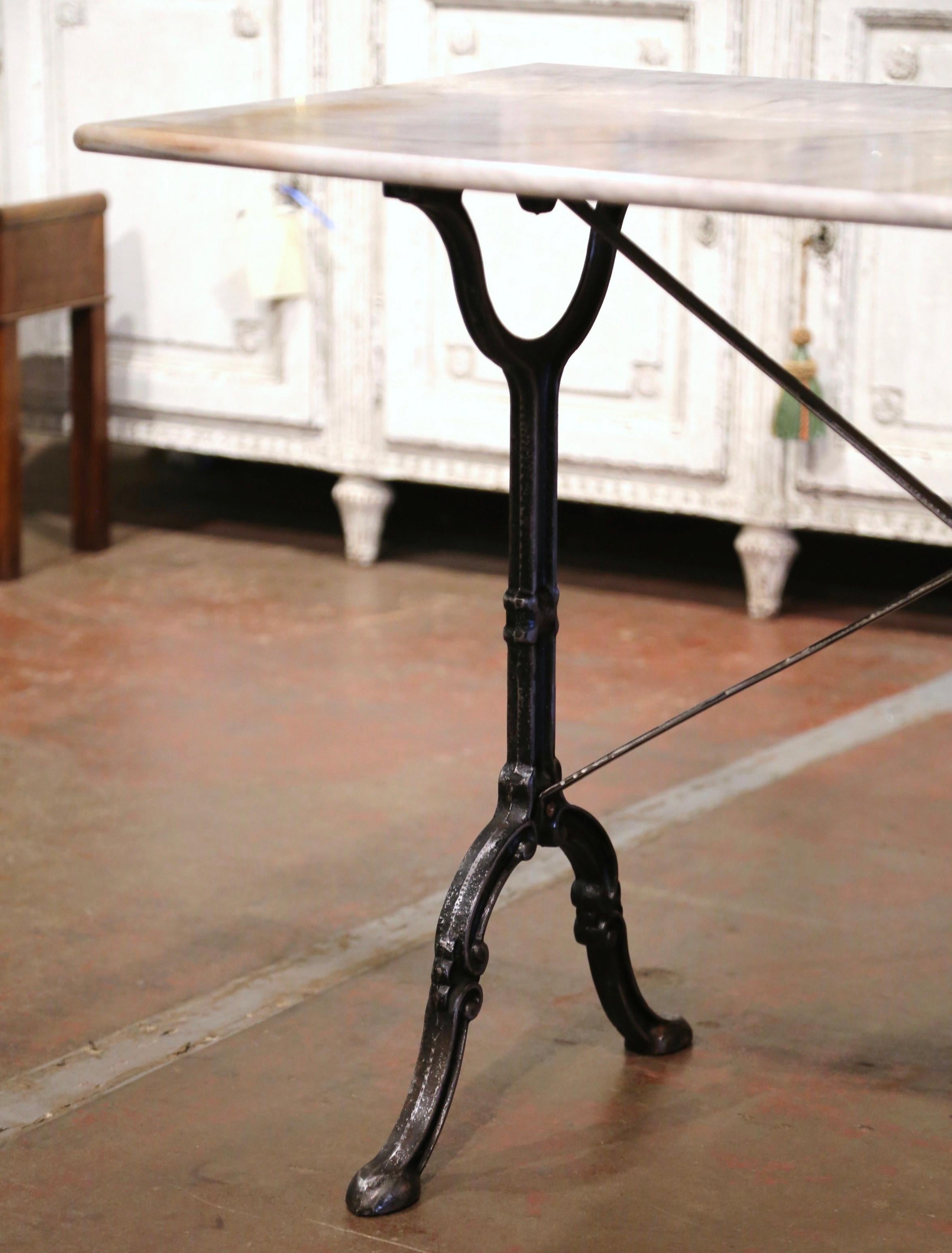 Early 20th Century French Marble Top Polished Iron Bistrot Table 5