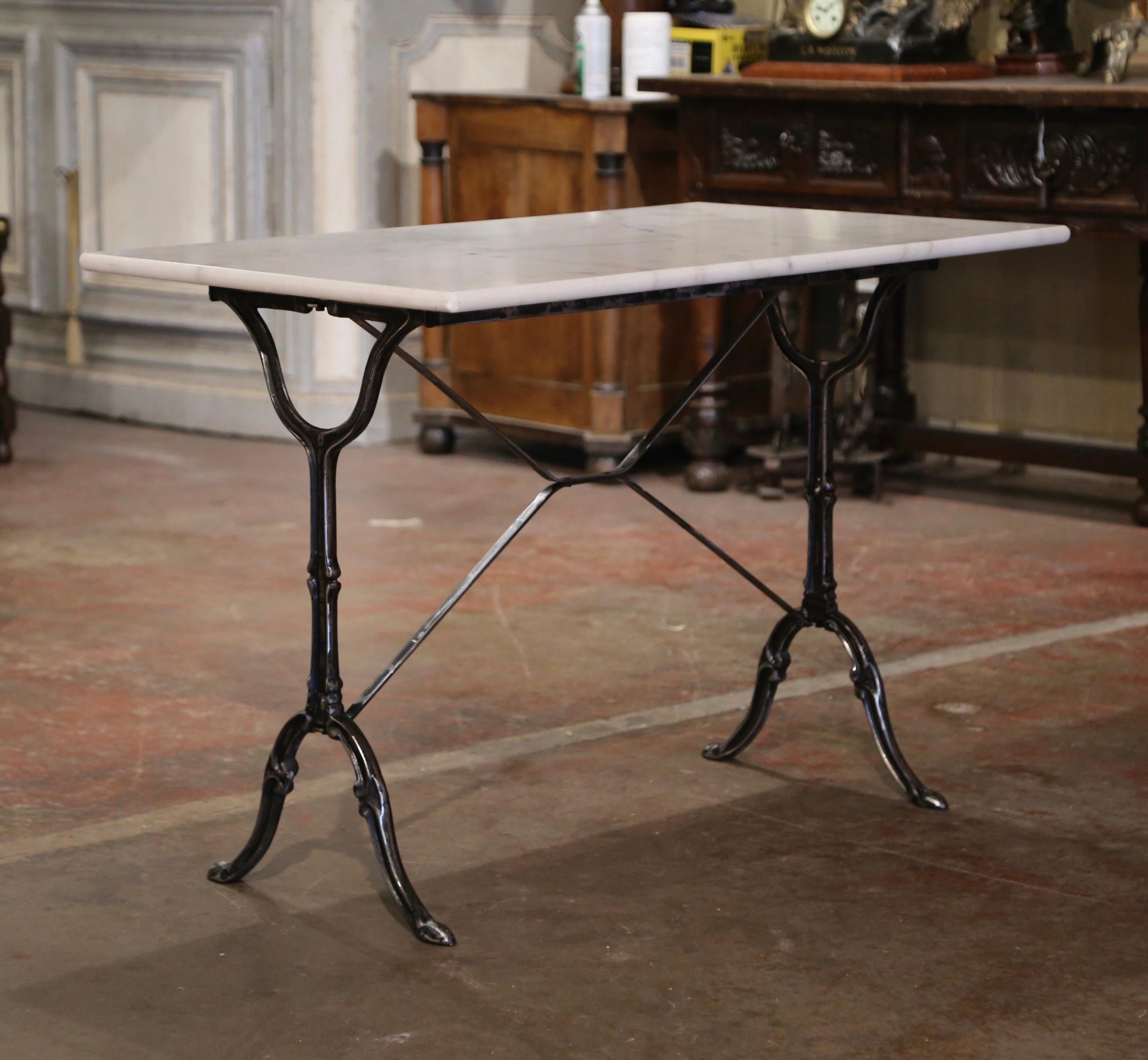 Early 20th Century French Marble Top Polished Iron Bistrot Table 4