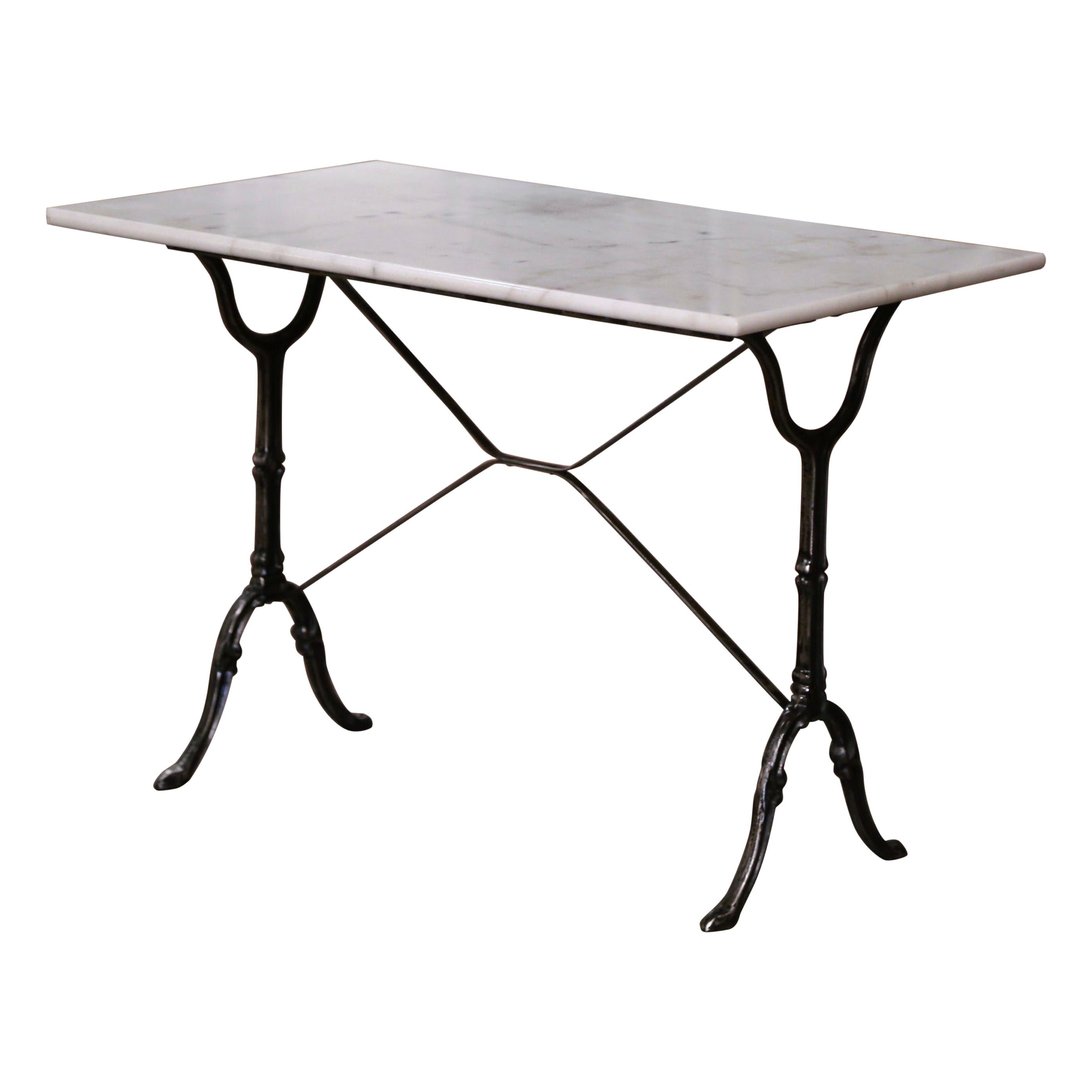 Early 20th Century French Marble Top Polished Iron Bistrot Table