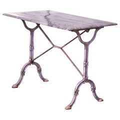 Early 20th Century French Marble Top White Painted Iron Bistrot Table