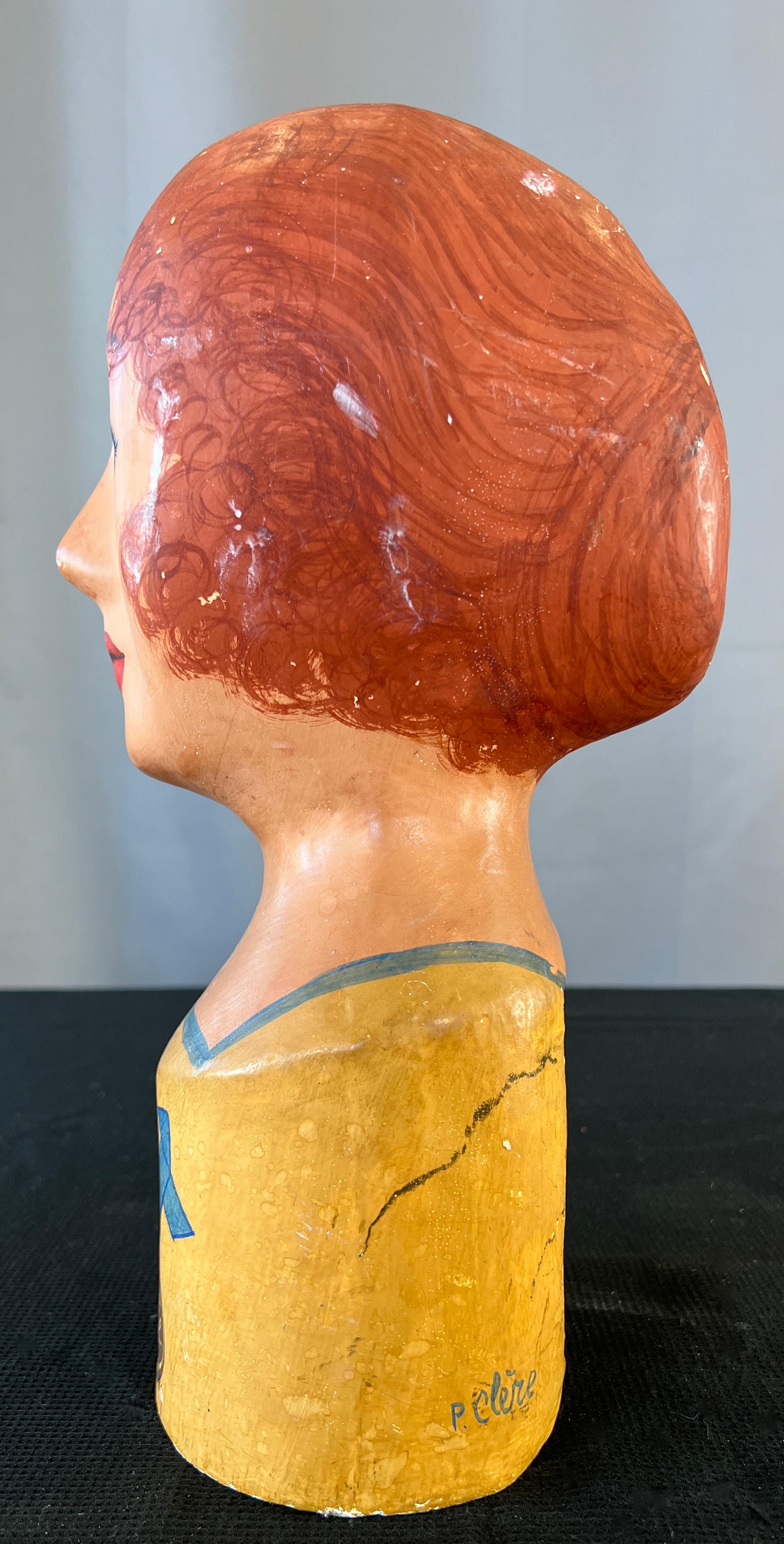 Early 20th Century French Marotte or Milliners Woman's Head For Sale 6