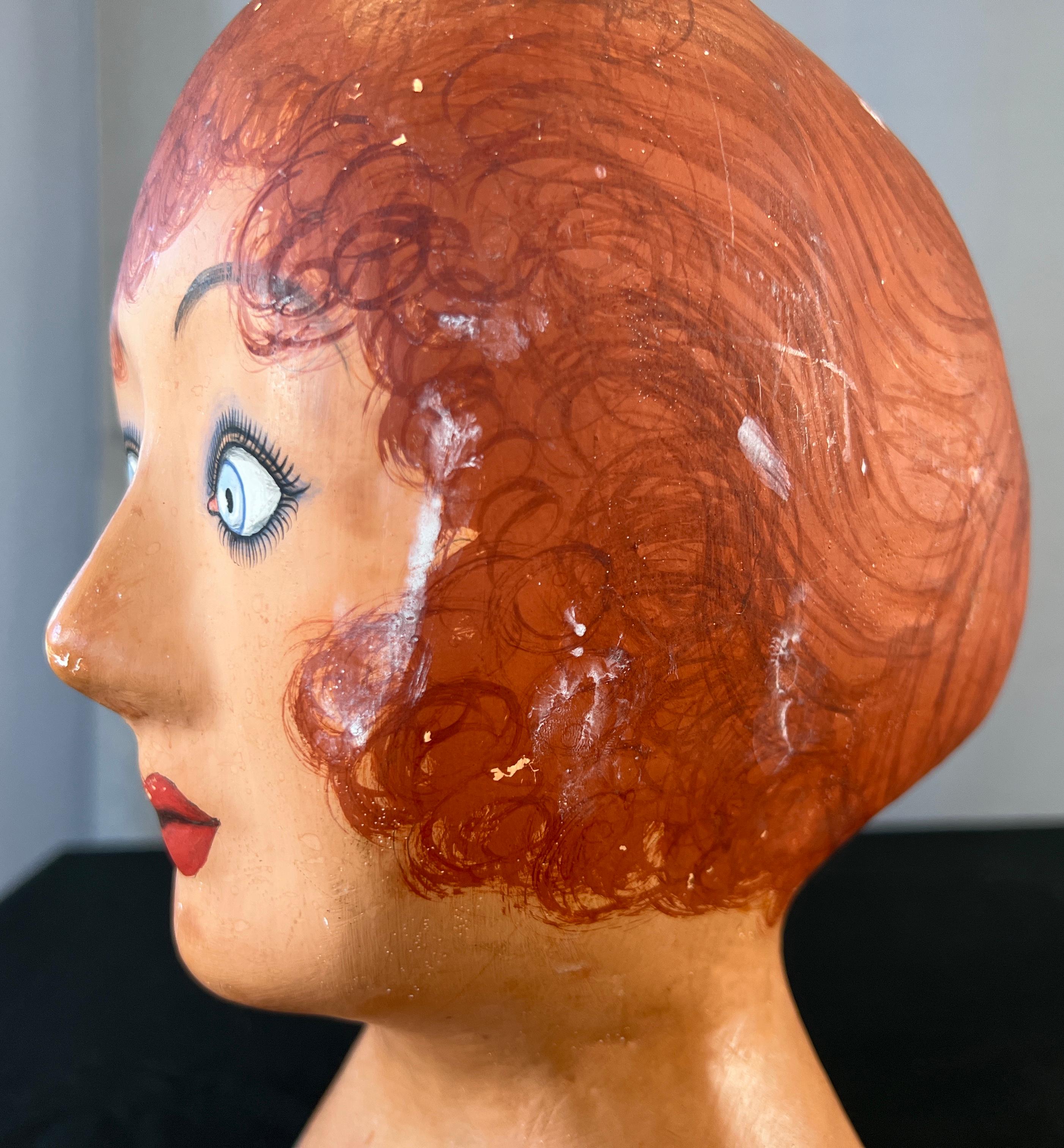 Early 20th Century French Marotte or Milliners Woman's Head For Sale 7