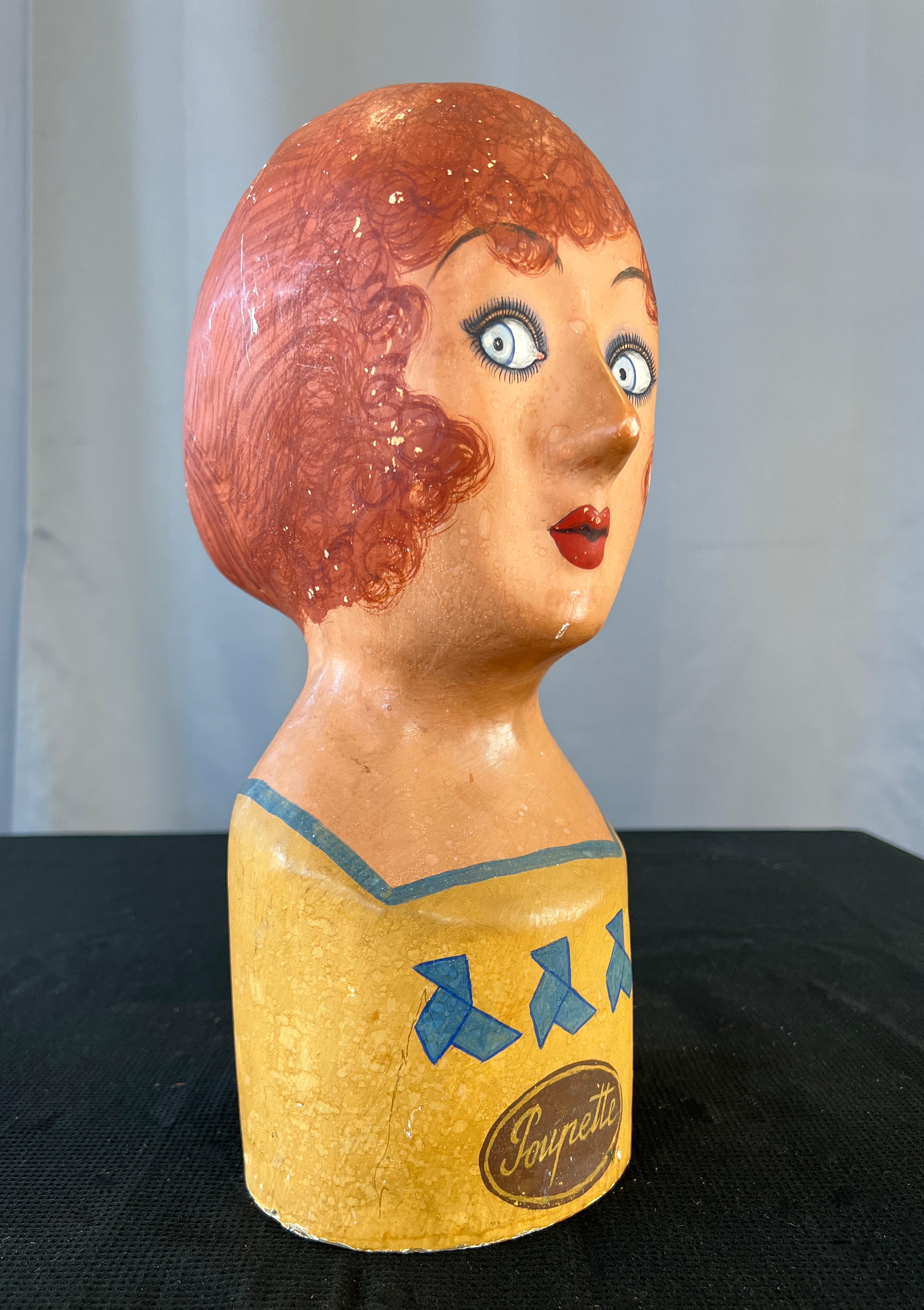 Art Deco Early 20th Century French Marotte or Milliners Woman's Head For Sale