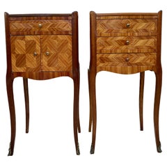 Early 20th Century French Marquetry and Bronze Hardware Bedside Tables or Nights