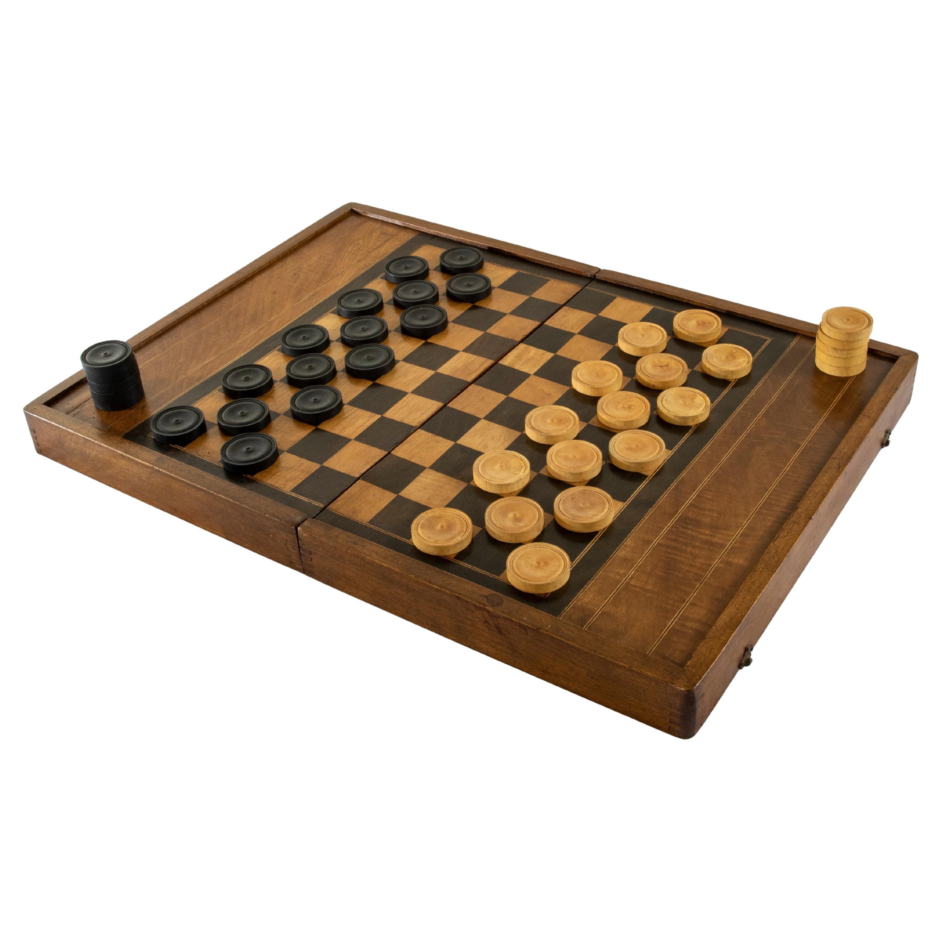 Französische Intarsienspielschachtel des frühen 20. Jahrhunderts, Backgammon, Schachteln