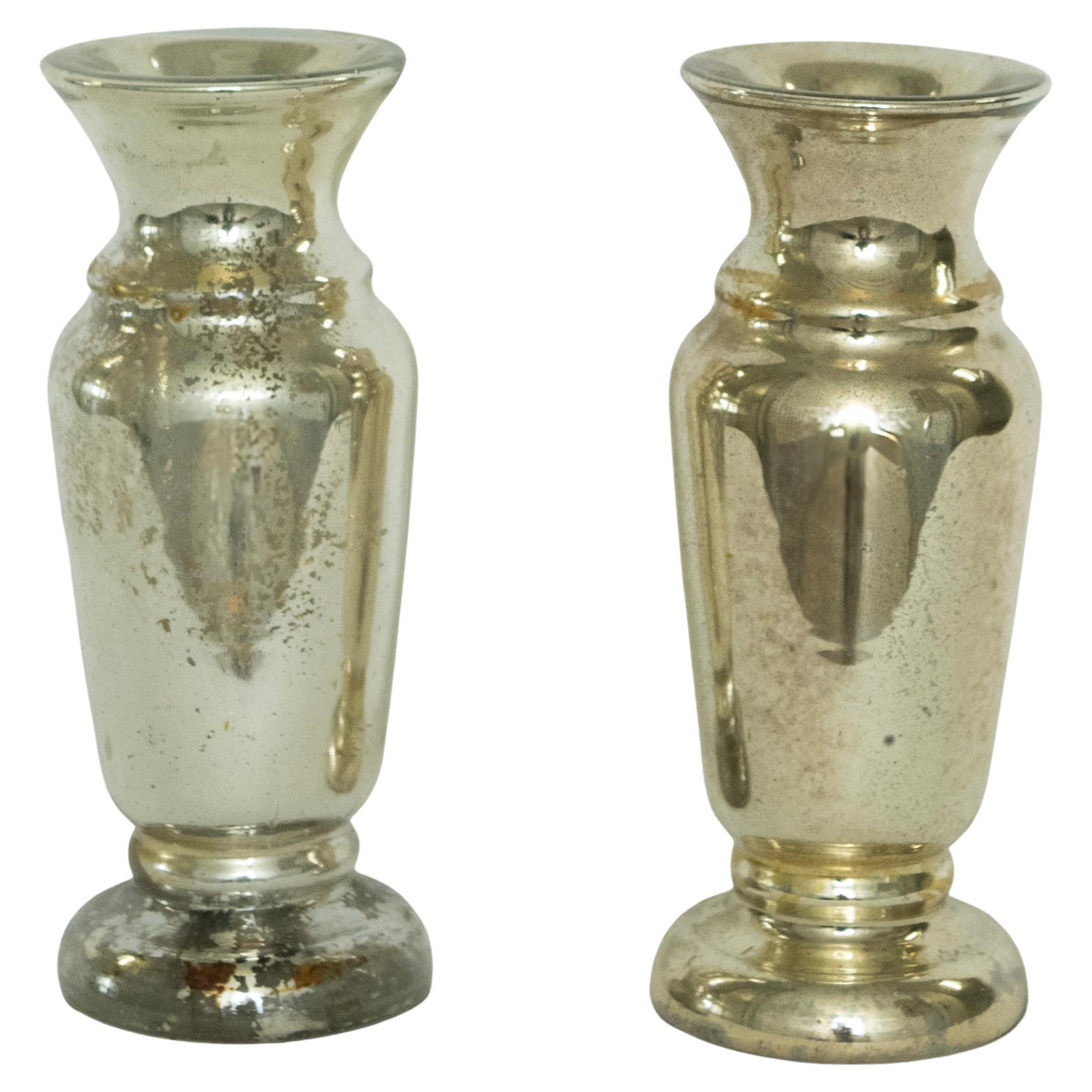 Early 20th Century French Silvered (Mercury) Glass Candle Sticks