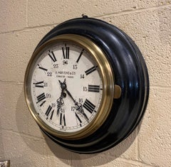 Early 20th Century French Metal and Brass Wall Clock Signed Martens, Paris