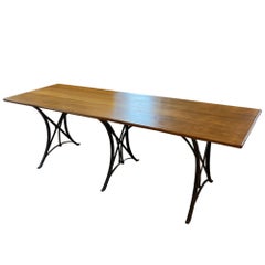 Early 20th Century French Metal and Oak Dining Table